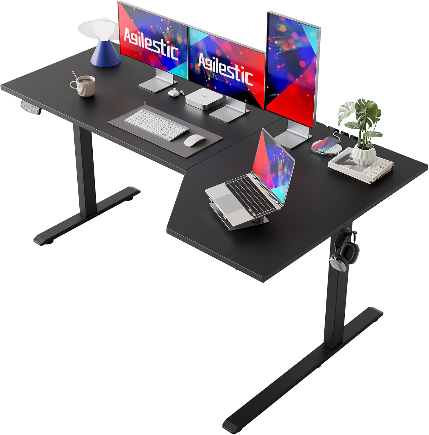 55 x 32 Inch Corner L Shaped Electric Standing Desk, Rustic Brown