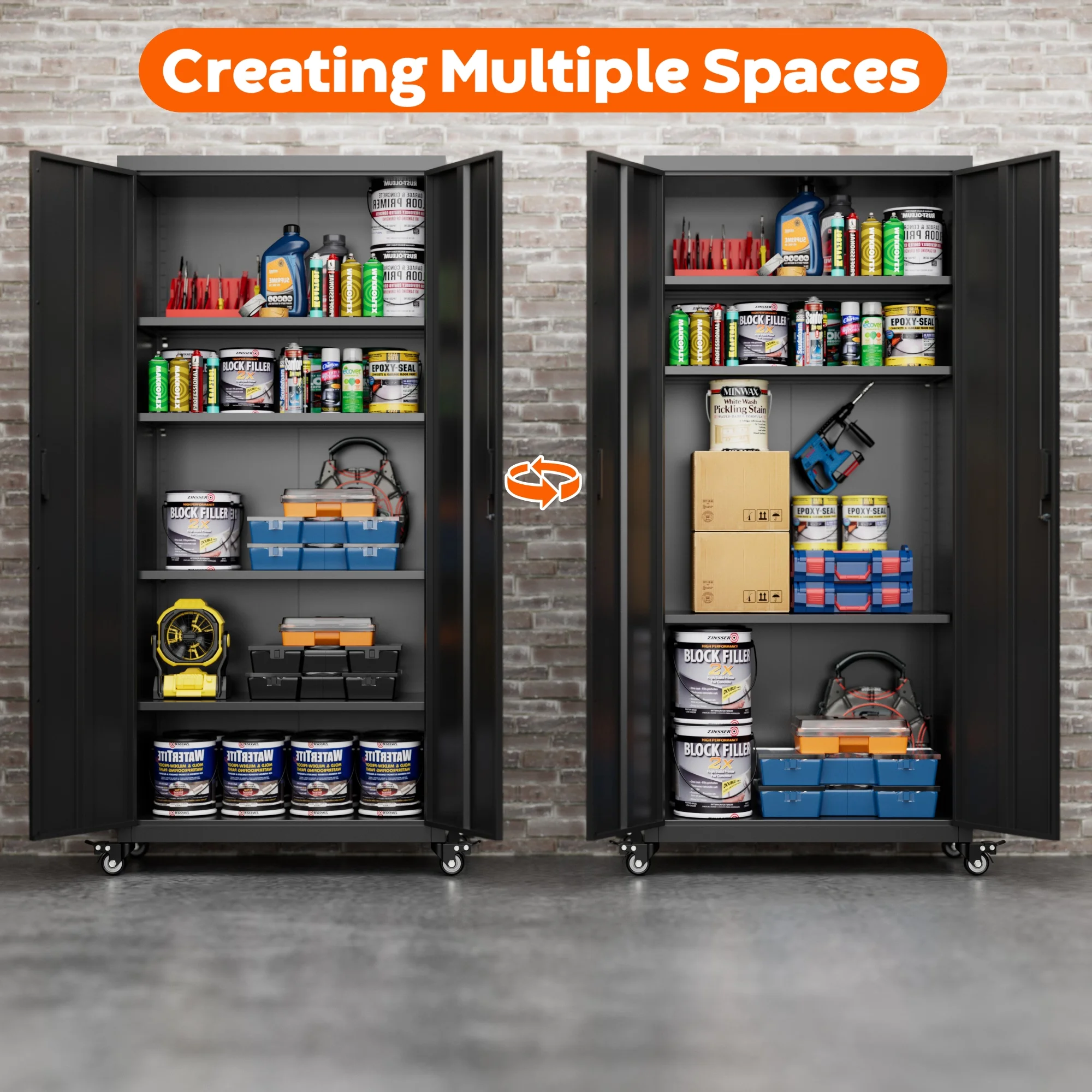 SUPEER 71" Metal Storage Cabinets with Wheels and Pegboards, Industrial Cabinet with 2 Drawers and 2 Adjustable Shelves,, Assembly Required - Image 92