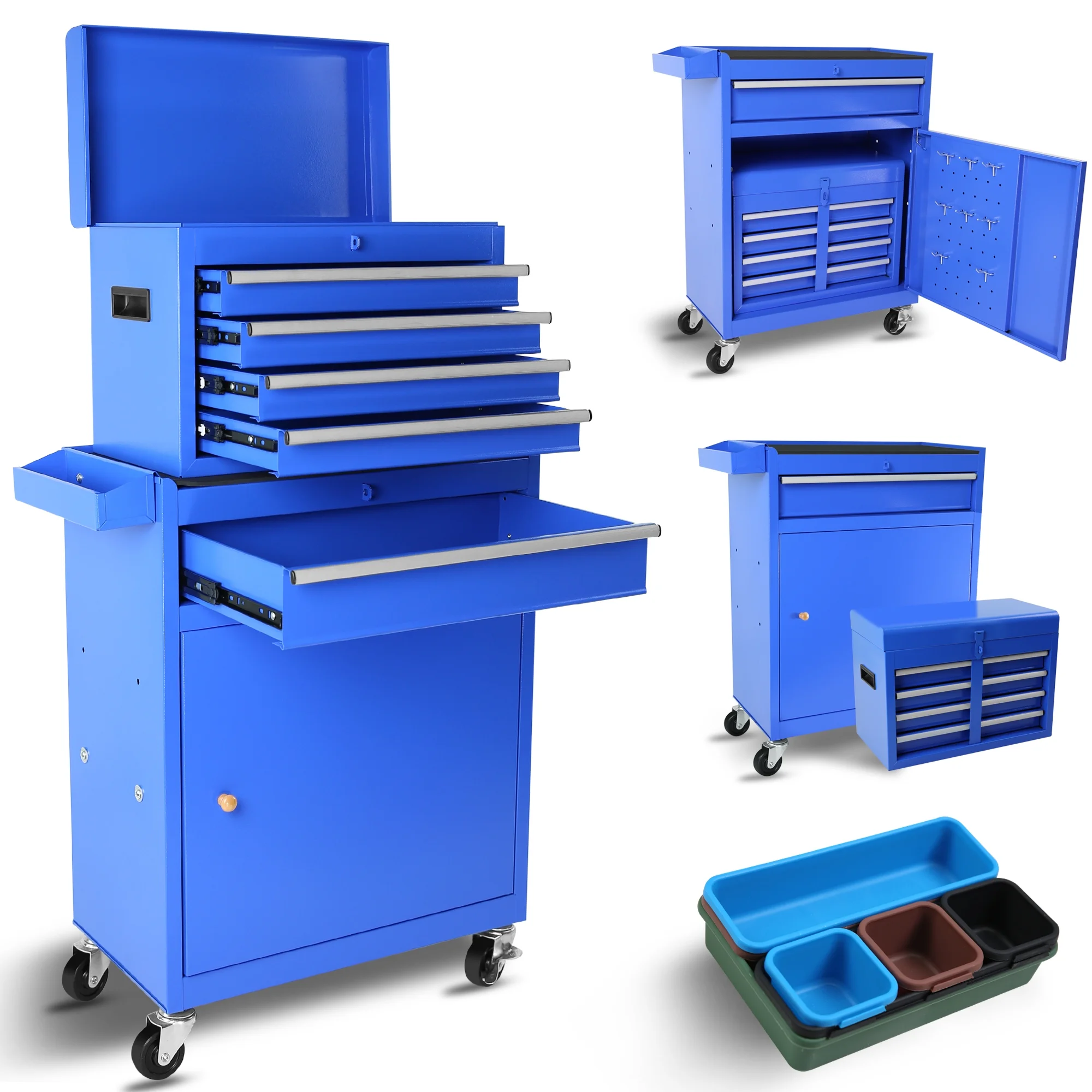 DUOSONG 5-Drawer Rolling Tool Chest, High Capacity Tool Storage Cabinet W/Lockable Wheels, Adjustable Shelf & Anti-Slip Liner, Detachable Tool Box Organizer, Rolling Tool Cabinet Blue Steel Tools & - Image 12