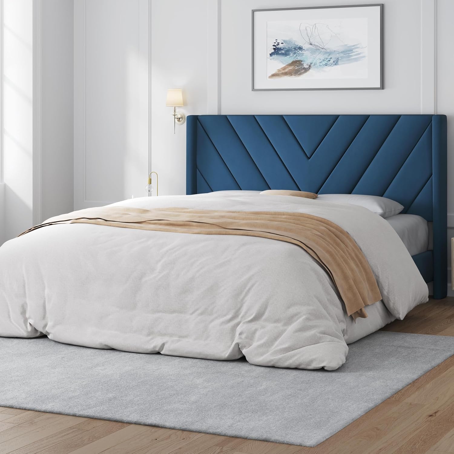 Twin Bed Frame with Chevron Channel-Tufted Headboard, Light Gray - Image 12