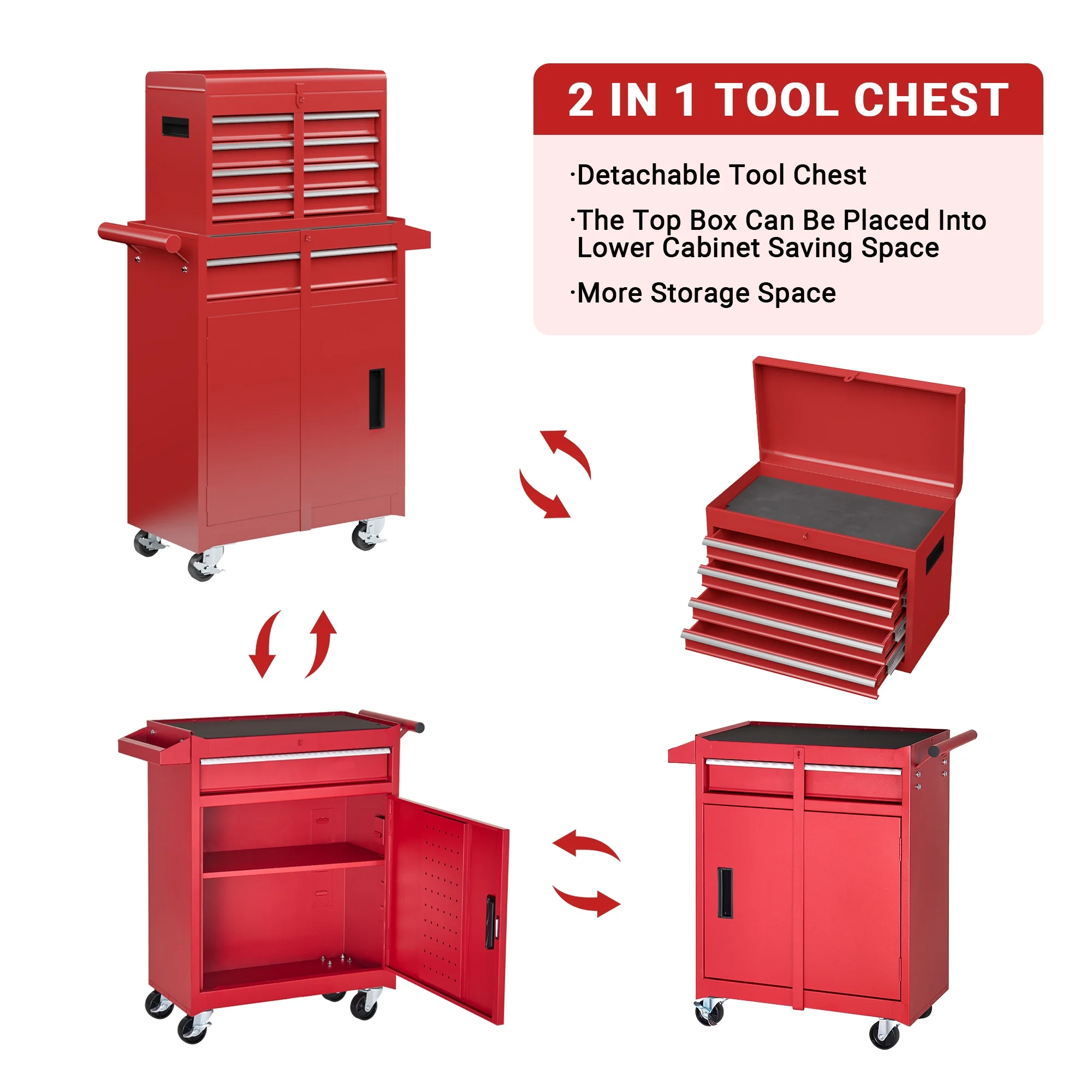 MUCHANT 5-Drawer Rolling Tool Chest, 2-in-1 Tool Box& Cabinet with Wheels, Drawers and Removable Top Tool Box for Garage, Warehouse, Workshop, Repair Shop, Black - Image 18