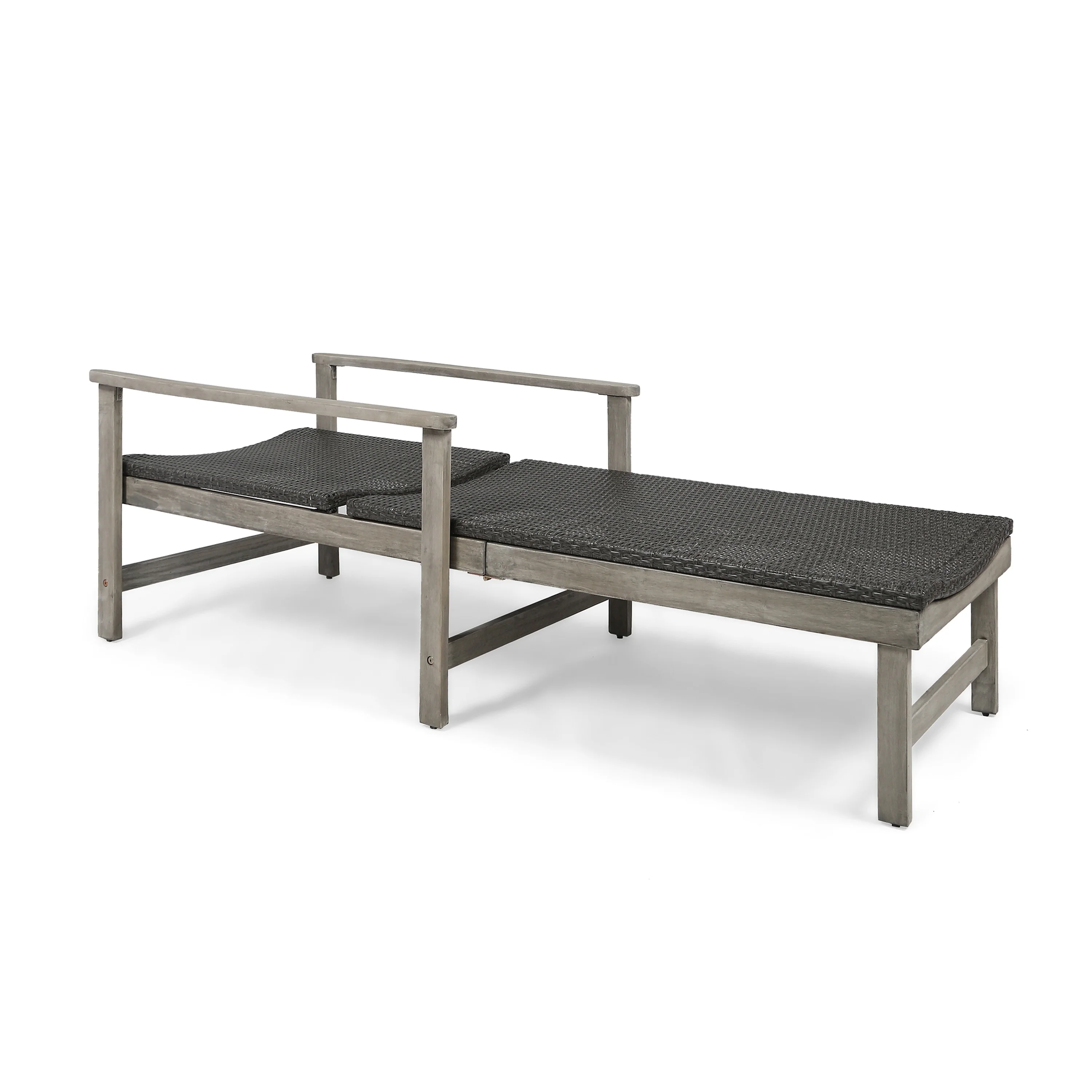 Christopher Knight Home Hampton Outdoor Rustic Acacia Wood Chaise Lounge with Wicker Seating by mixed black, light gray wash - Image 2