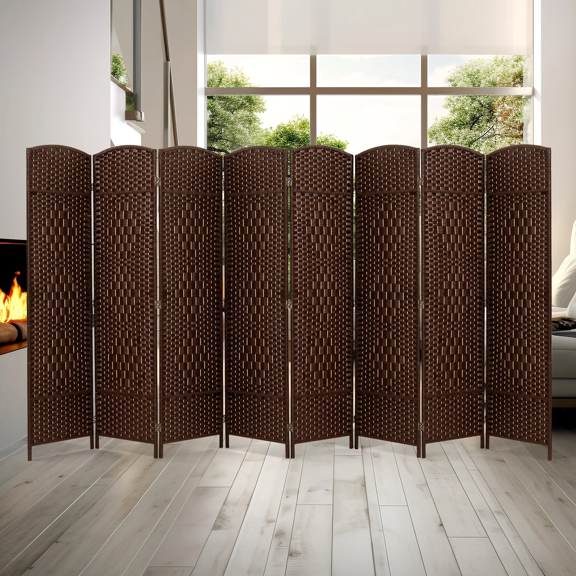 6 FT Tall Woven Fiber Room Divider, Freestanding Folding Privacy Screen - Image 3
