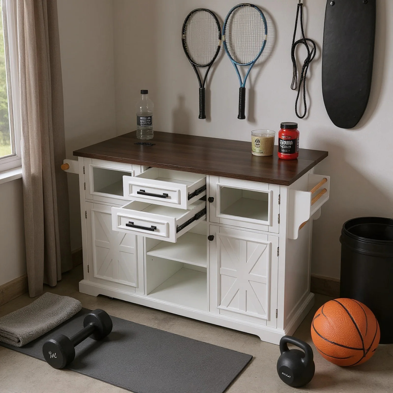 Homy Casa Rolling Garage Storage Cabinet with Drop Leaf, Charging Station for Office Gym, School - Image 5