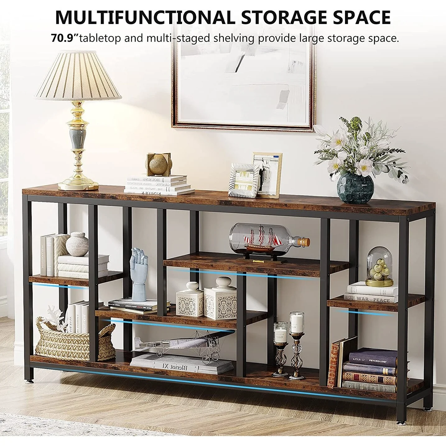 70.9 Inch Console Sofa Table with Storage, 3-Tier Entryway Table for Hallway - Image 8