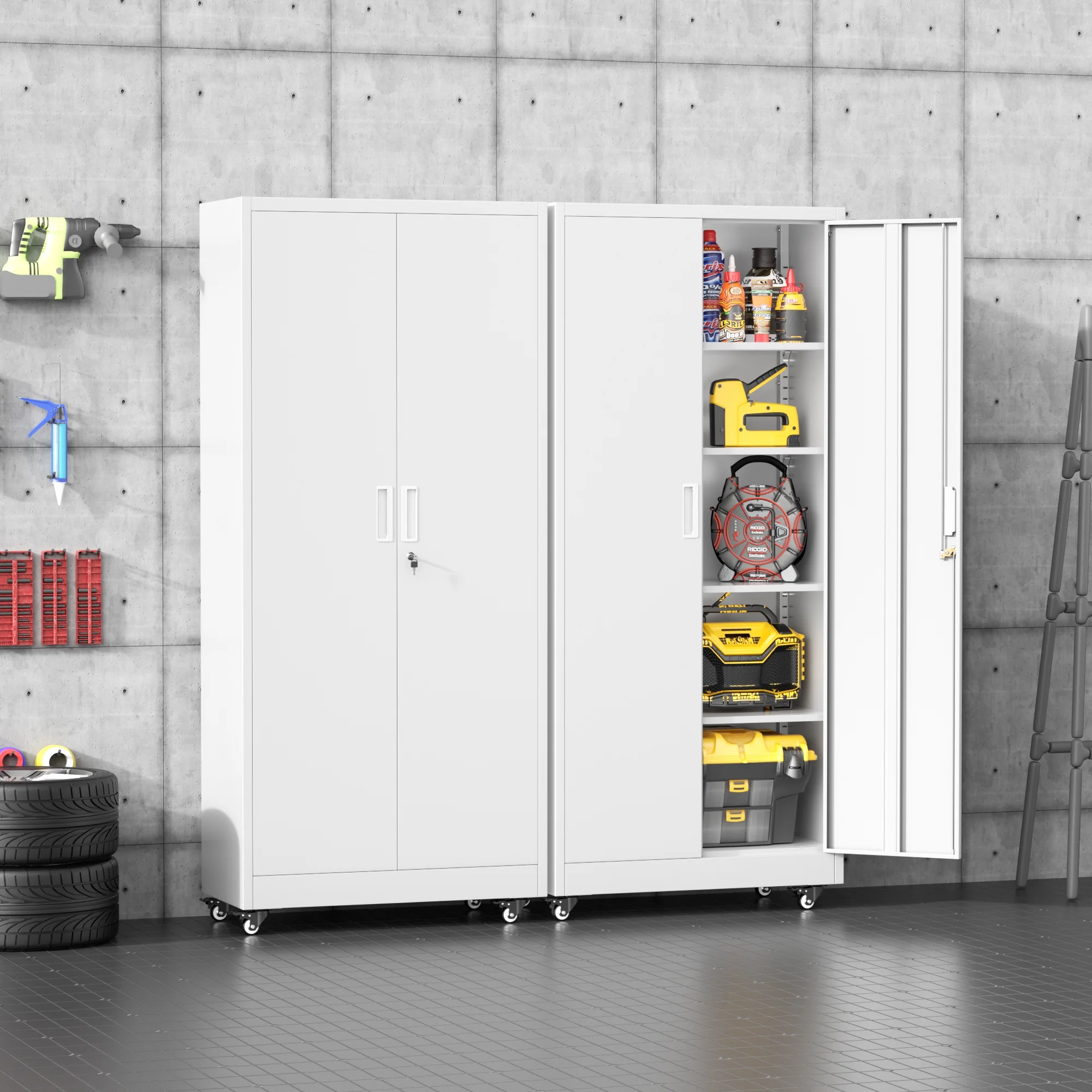 SOLAURA Metal Storage Cabinet with Wheels, 73" Garage Rolling Cabinet with Locking Door and 4 Shelves, Tool Cabinet on Caster for Home, Office, Black - Image 35