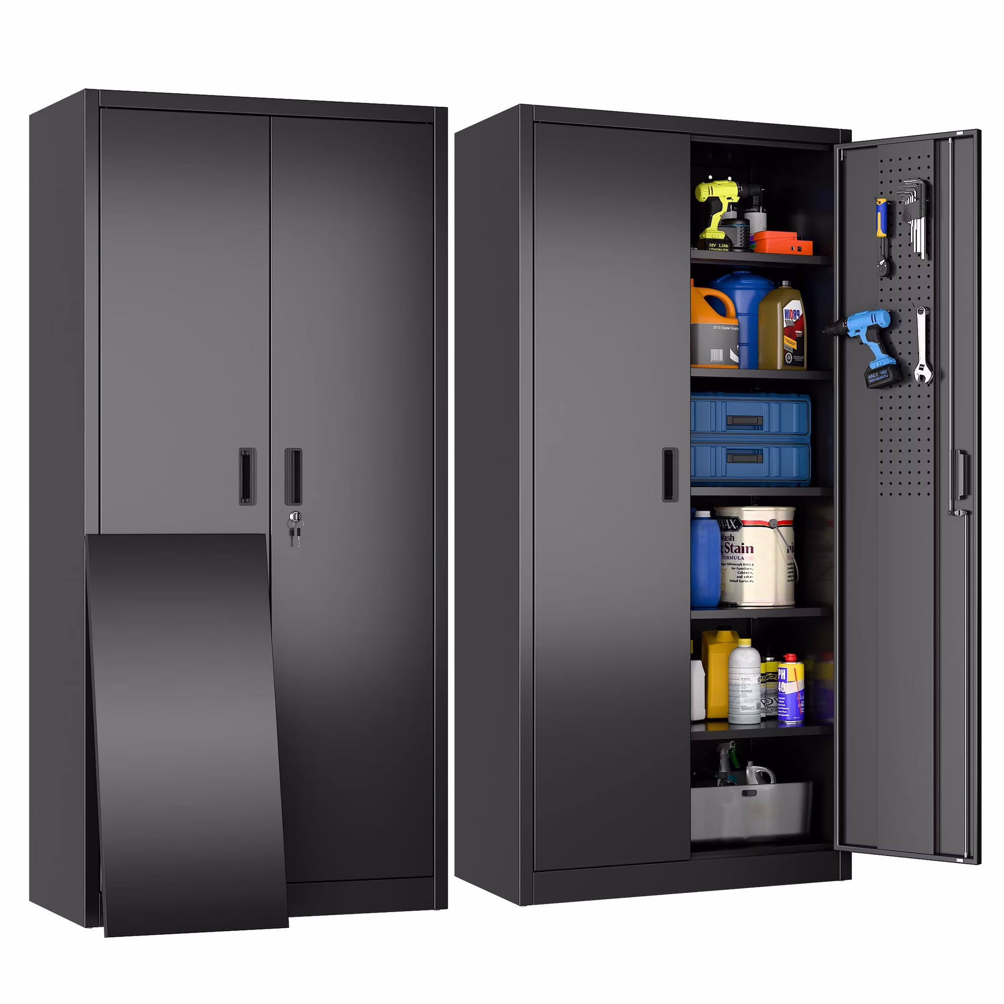GAEANET 2 Door Metal Storage Cabinet with 5 Adjustable Shelves &Pegboard, 71" H-32" W-16" D Locking Steel Garage Cabinet, for Garage,Office,Home,Gym,School, File Cabinet,Assembly Required, Black - Image 14