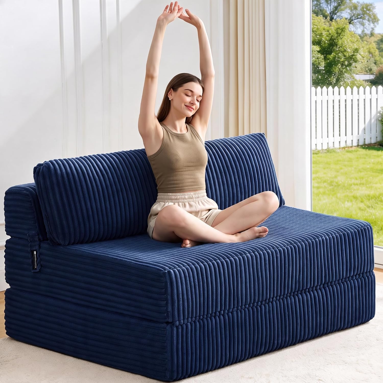 Folding Sofa Bed Convertible 4 in 1 Sleeper Chair Gray Single - Image 21