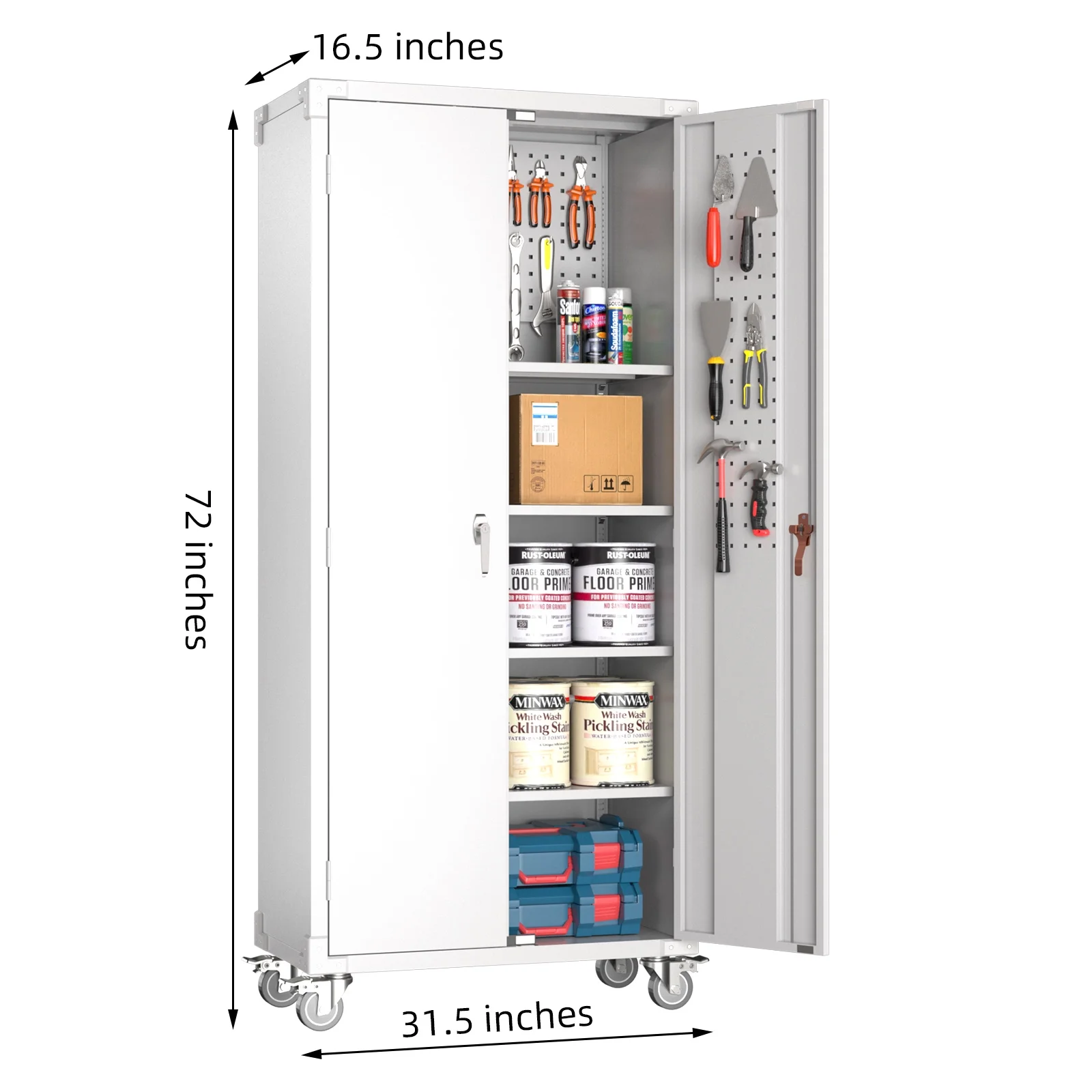 GangMei 71 Inches Tall Metal Garage Storage Cabinets with 5 Adjustable Shelves & Pegboards, Lockable Steel Black Storage Cabinet with Doors for Office, Home, School, Shops, Garage, Assembly required - Image 36
