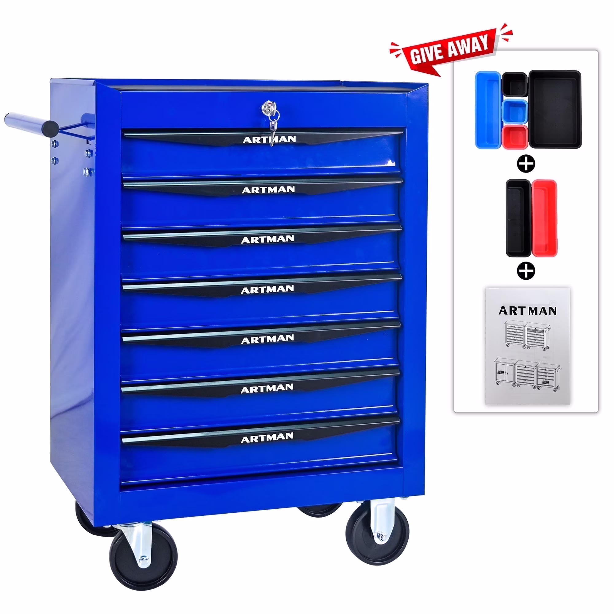 ARTMAN 20" 6-Drawer Tool Chest Cabinet with Ball Bearing Drawer Slides, Steel Tool Storage Box Organizer for Garage Workshop Repair Shop - Image 7