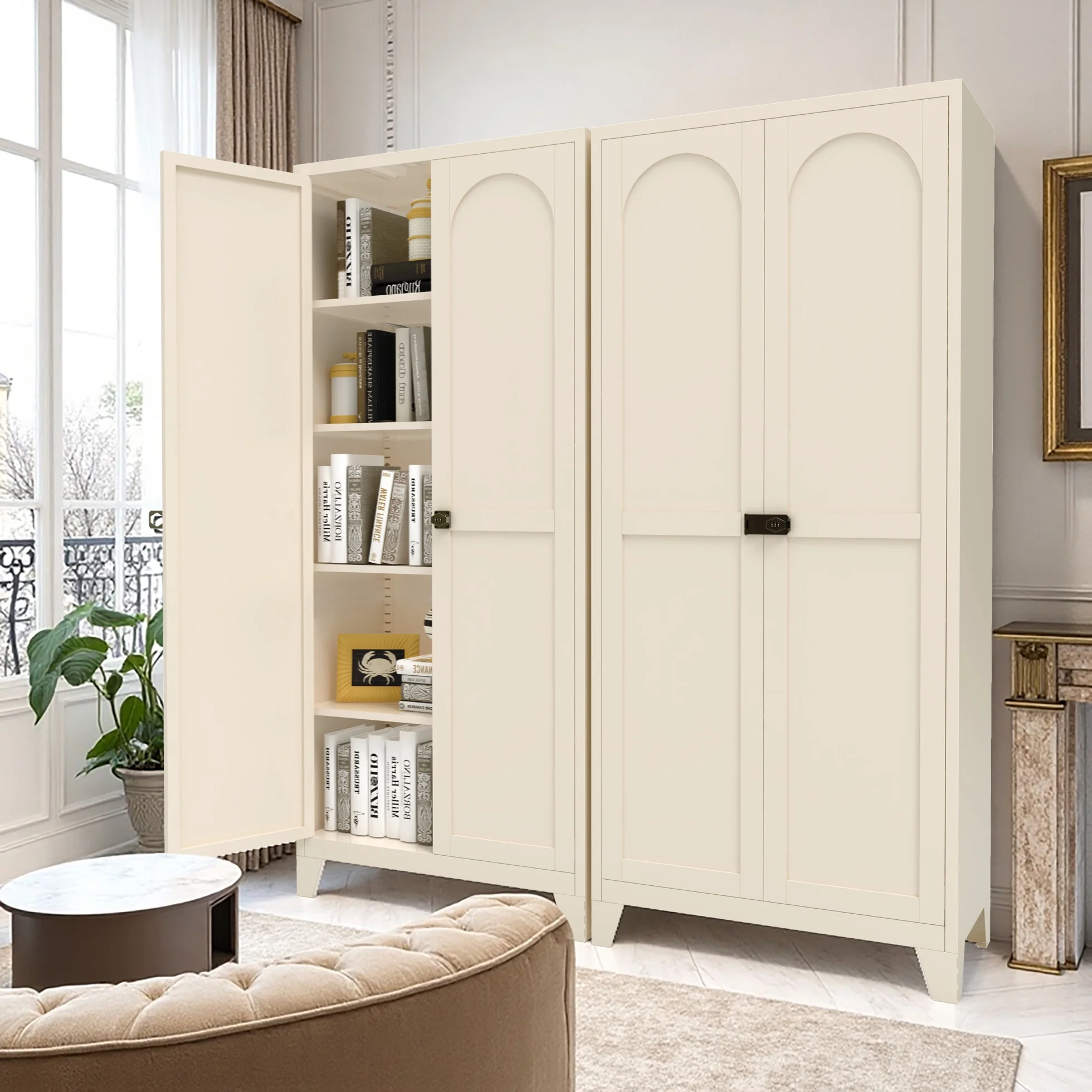 71 Inch Metal Storage Cabinet with 2 Doors and 5 Adjustable Shelves, Lockable File Cabinet for Organizing Garage, Pantry, Basement, Laundry Room or Mudroom, White - Image 19