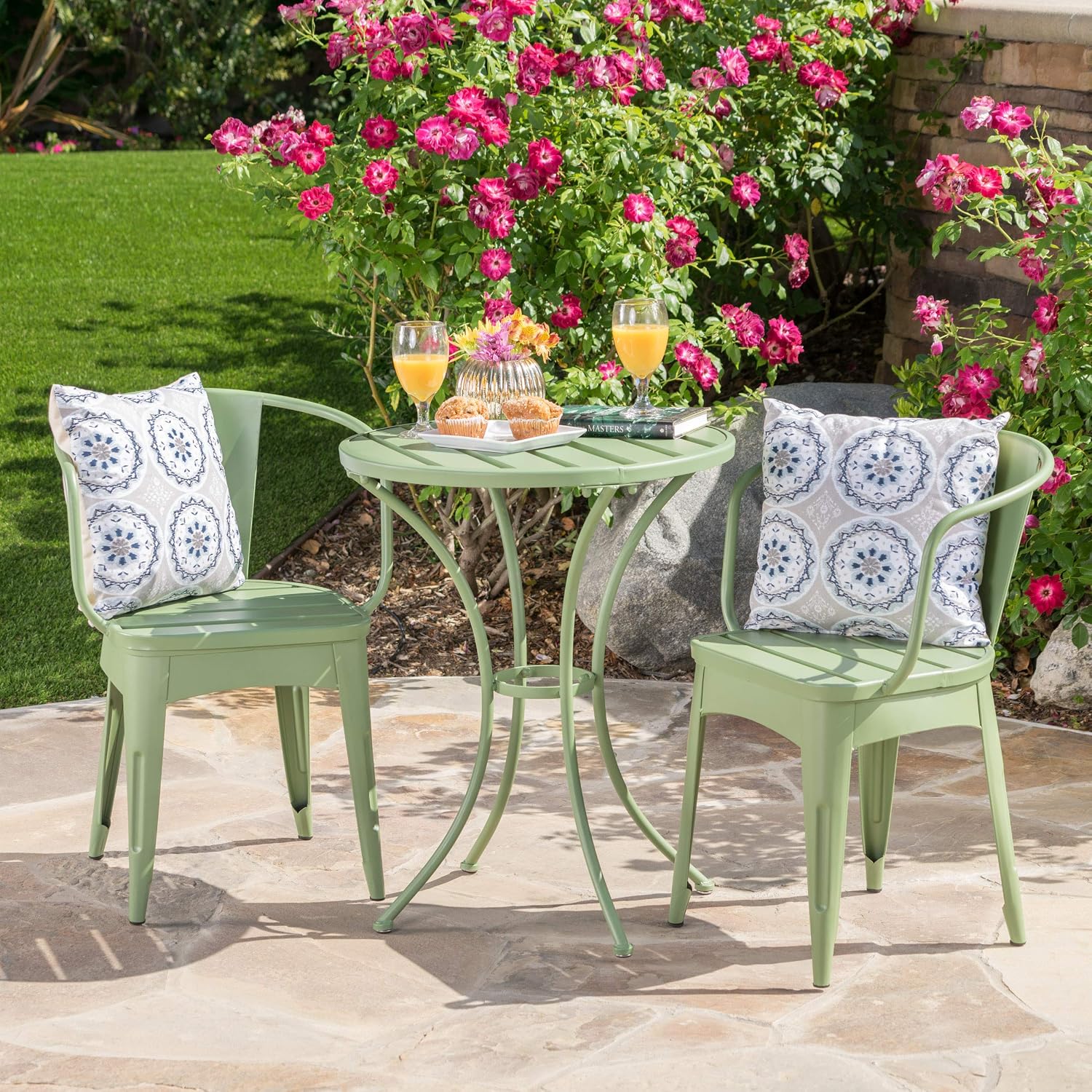 Colmar Outdoor Iron Bistro Set, 3-Pcs Set, Matte Green - Image 2