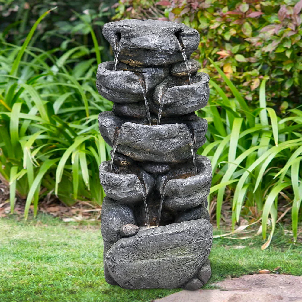 chrismas clearnace-?Stacked Rock Fountain with LED Lights - Outdoor Water Fountains Cascading Floor Water Feature Art Decor for Garden,Pation, Deck, Porch - Image 2