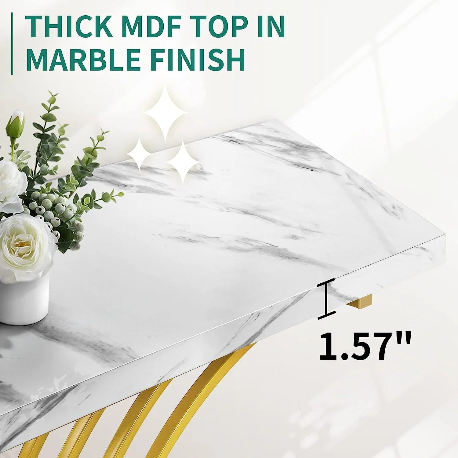 Modern Gold Console Table with Marbled Top, Sofa Table for Entryway and Hallway - Image 7