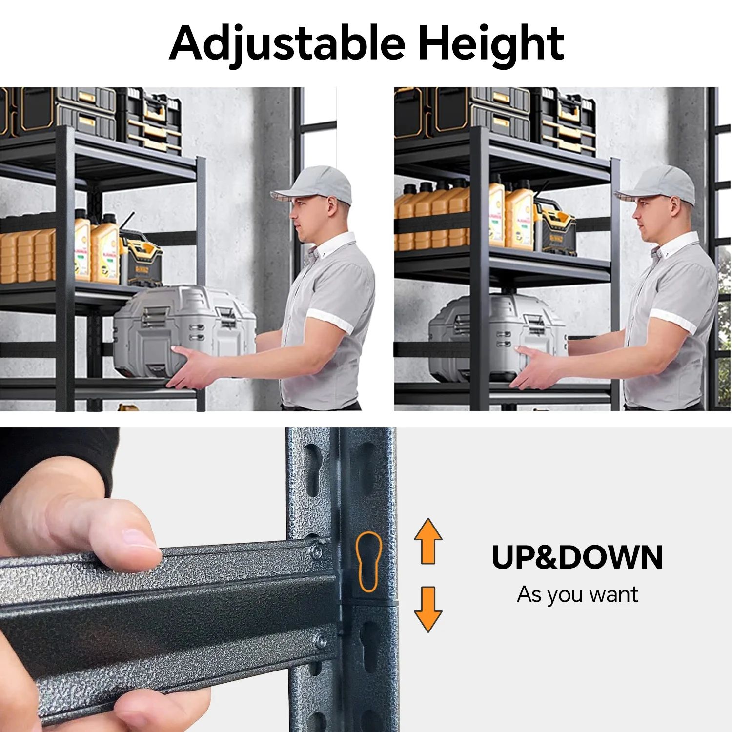 COOKCOK 5-Tier Storage Shelving Unit, Metal Shelf, 39.4"x15.8"x 63", Adjustable Garage Storage Shelf, Load Up to 2000LBS, Kitchen Shelf with Protective Side - Image 4