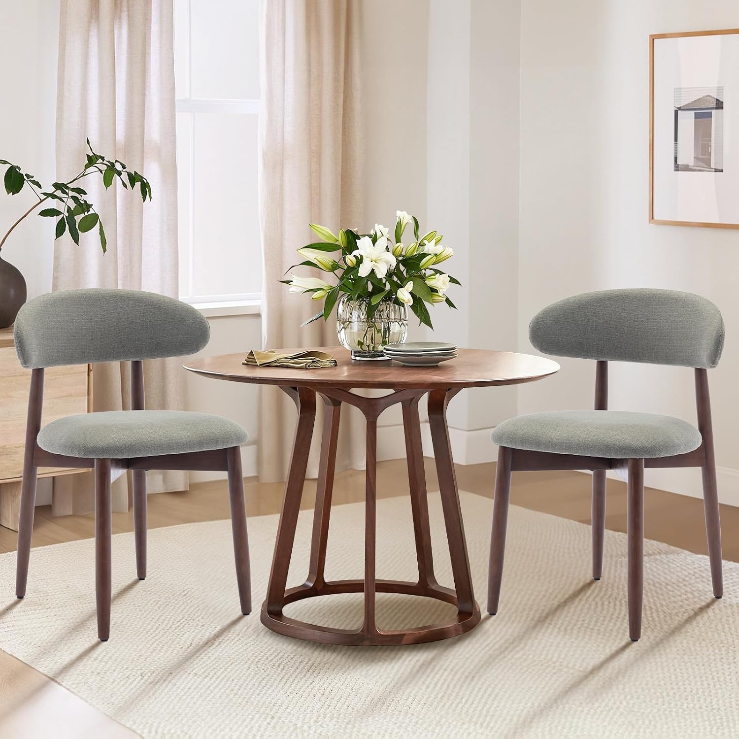 Wooden Dining Chairs Set of 4, Upholstered Kitchen Side Chairs, Beige - Image 14