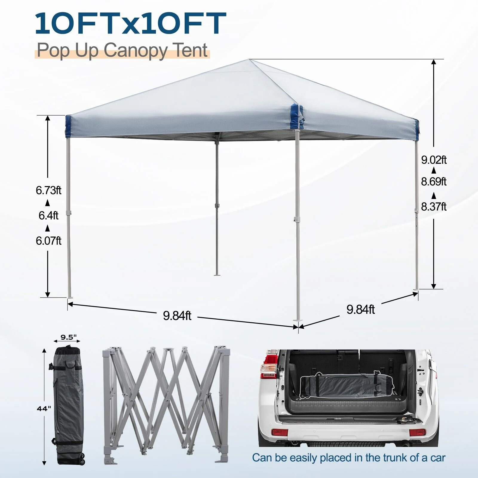 XiHuaZhaoChen Canopy Tent Easy Set-up Outdoor Patio Canopy Adjustable Straight Leg Heights Instant Shelter with Wheeled Bag,Gray,10' x 10' - Image 2