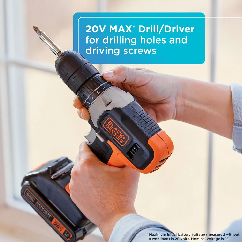 BLACK+DECKER 20V Drill/Driver, 1.5Ah, 83 Piece Set, Battery and Charger Included - Image 17