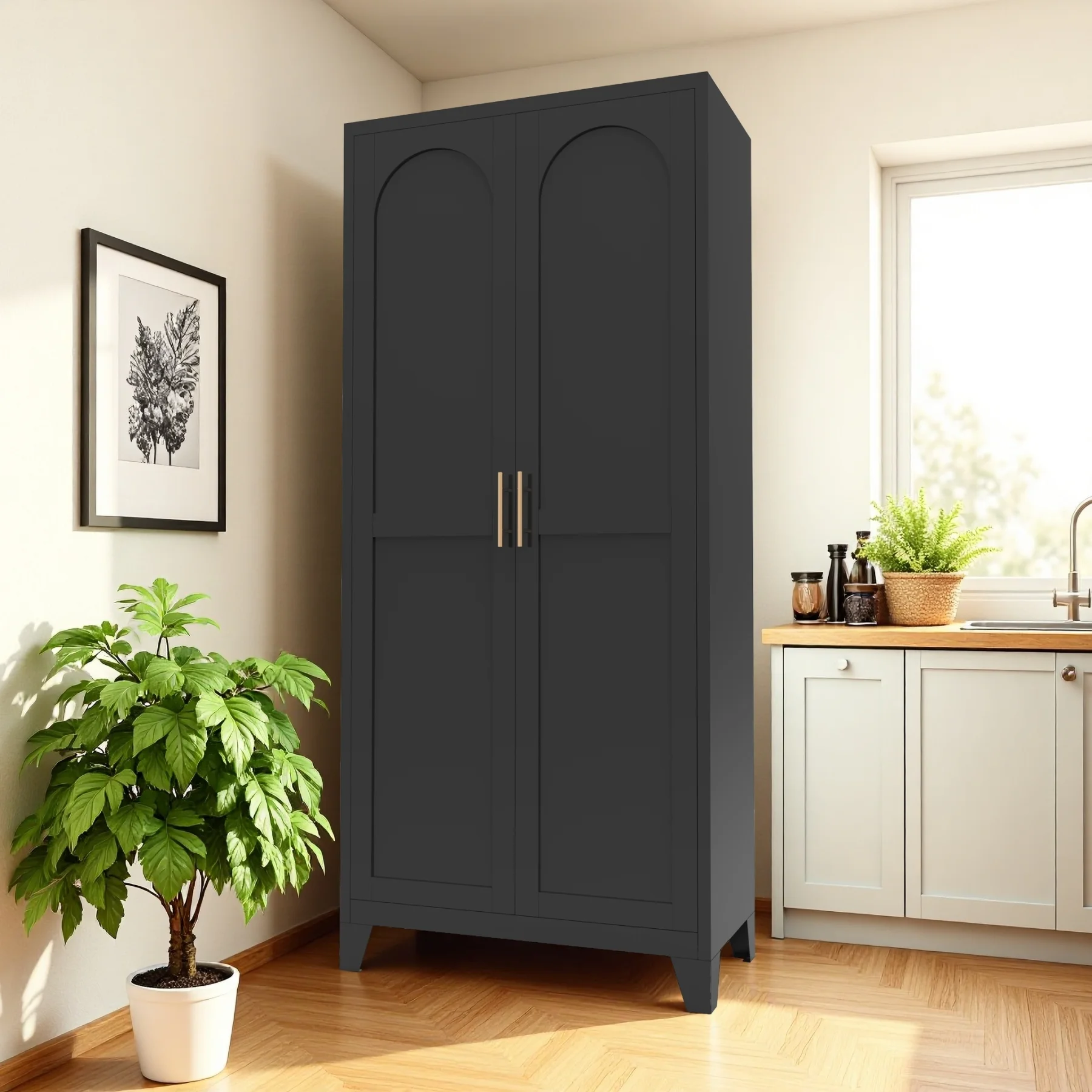71 Inch Metal Storage Cabinet with 2 Doors and 5 Adjustable Shelves, Lockable File Cabinet for Organizing Garage, Pantry, Basement, Laundry Room or Mudroom, White - Image 12