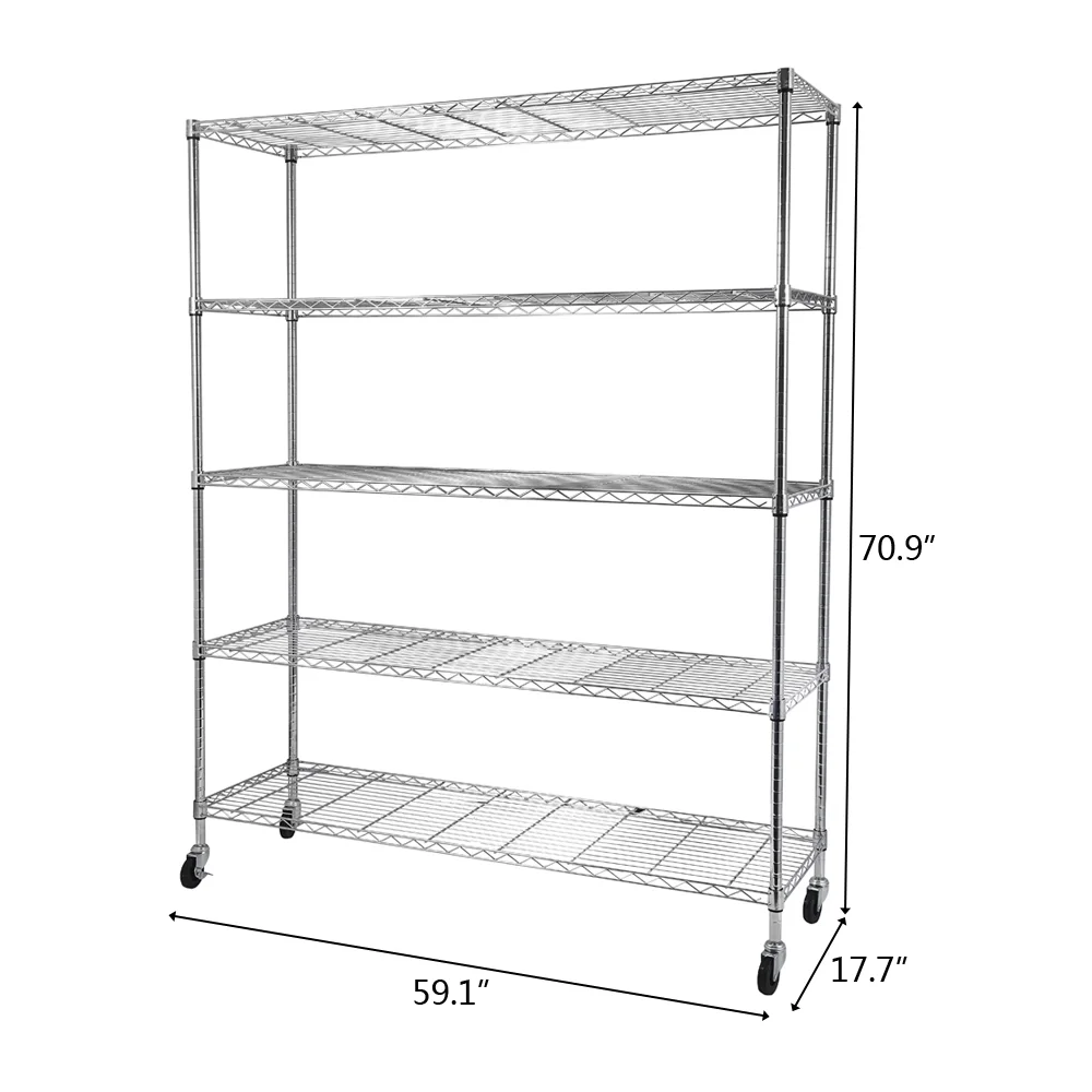 Tcbosik 5-Tier Heavy Duty Metal Storage Rack, NSF Certified Rolling Wire Shelving Unit with Adjustable Shelves for Home Office, Silver - Image 5
