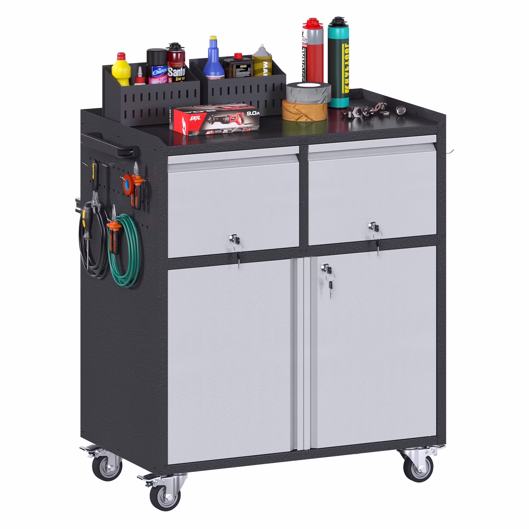 Gaeanet Rolling Tool Storage Cabinet with 5 Adjustable Shelves and Pegboard,Metal Garage Storage Cabinet with Wheels for Garage Home Office Utility Room,71" H-32" W-16" D,Required Assembly, Black - Image 18