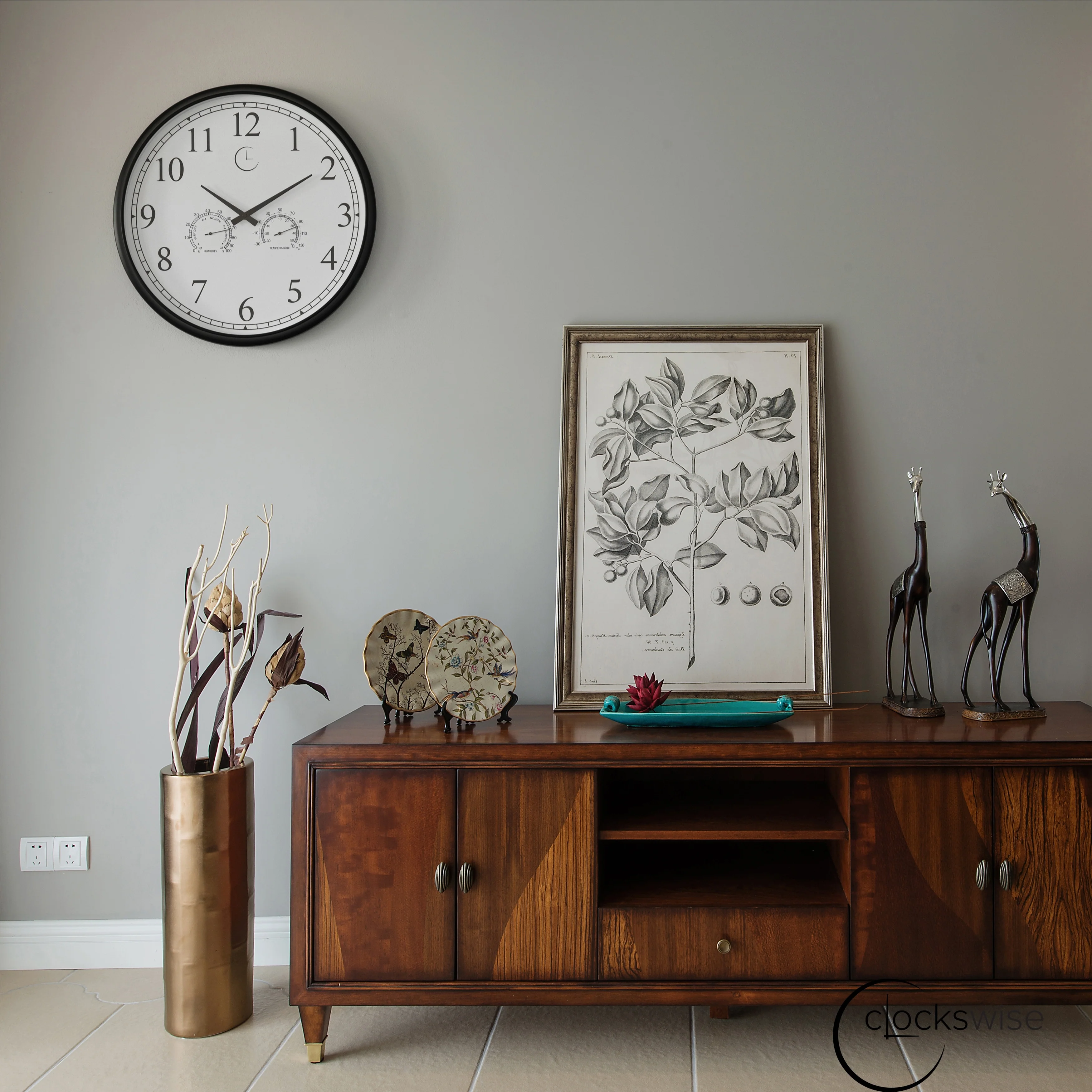 Large Outdoor Wall Clock with Thermometer, Waterproof Silent Garden Weather Station, Black - Image 15