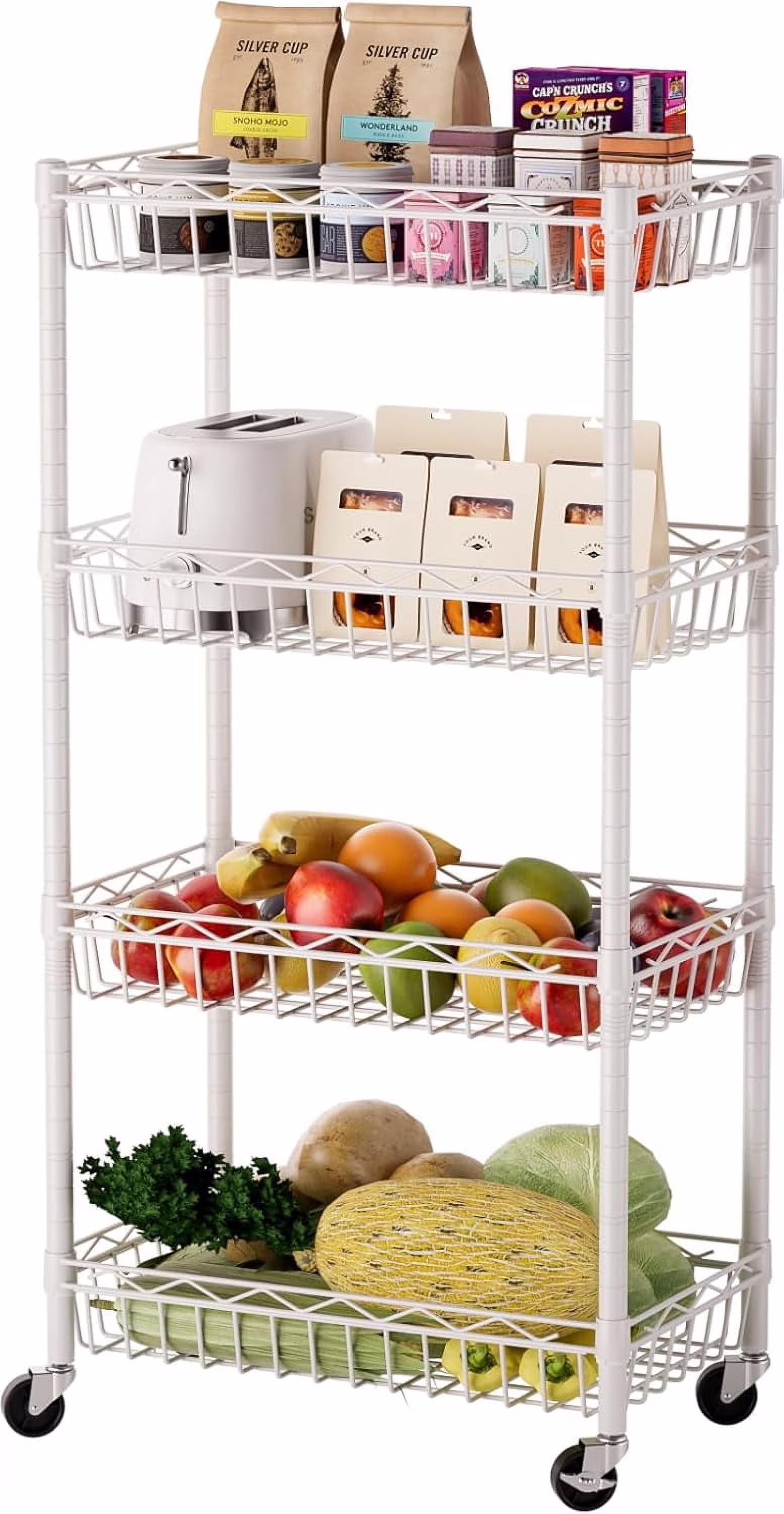 6 Tier Wire Shelving Unit with Wheels Baskets Storage Rack Corner Shelves Adjustable Shelf Closet Bathroom Organizers Metal Pantry Kitchen Garage Laundry Room 13.5" D x 13.5" W x 63" H Silver - Image 6