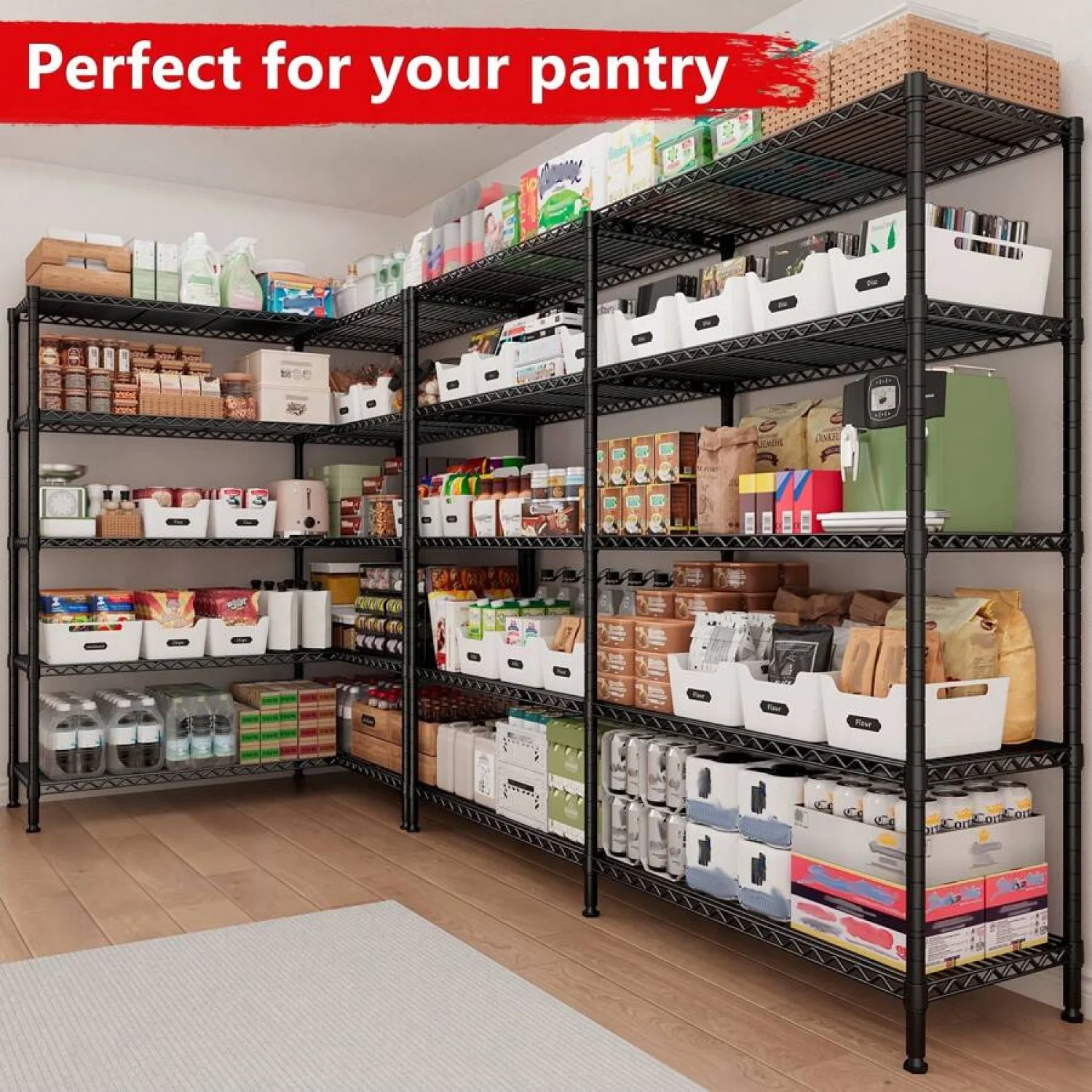 NTGFU 1500 LBS Storage Shelves, 61.7"W Wire Shelving Unit, 5 Tier Metal Shelving for Storage, Rack Shelves for Storage, Heavy Duty Garage Shelf, Pantry Shelves, Kitchen Shelving - Image 2