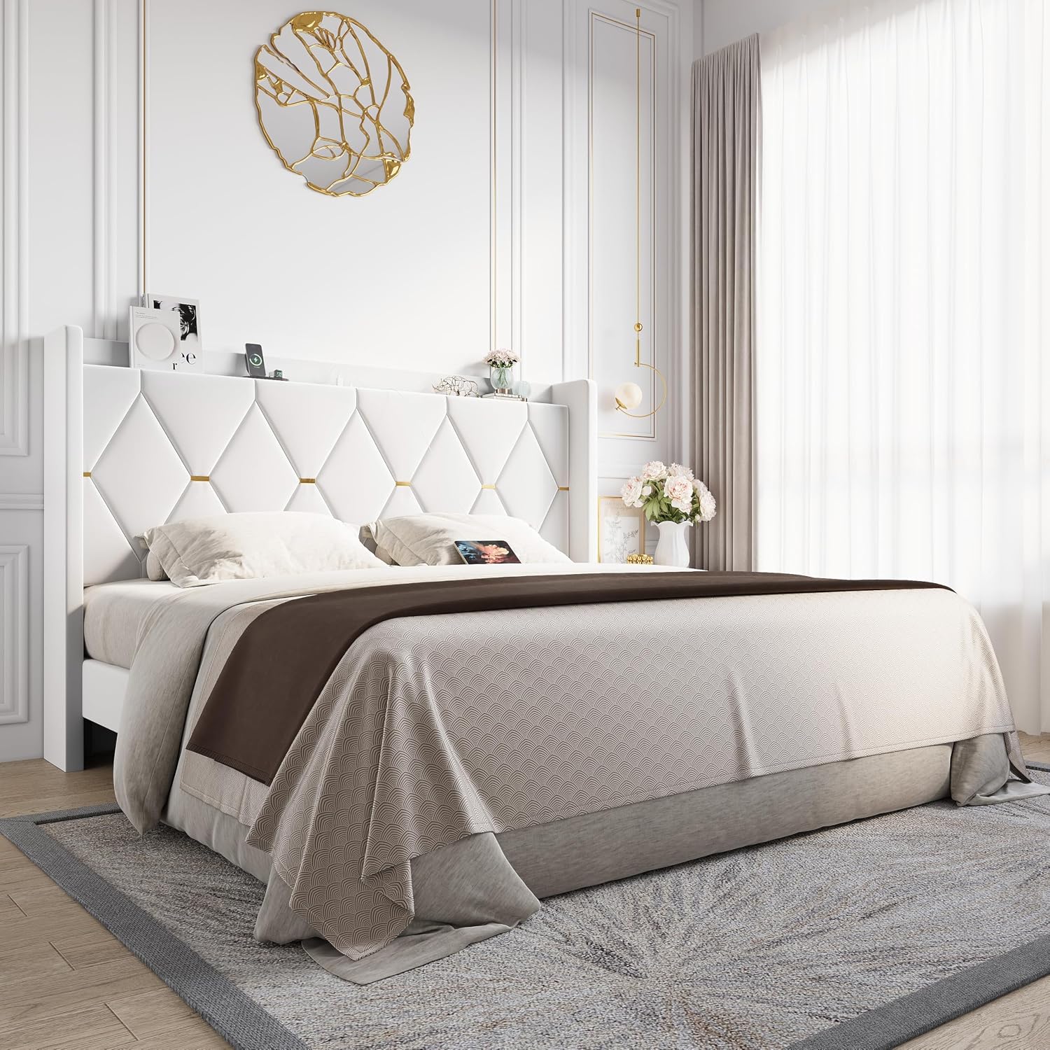 Queen Bed Frame with Storage Headboard & Smart Charging Station - Image 8