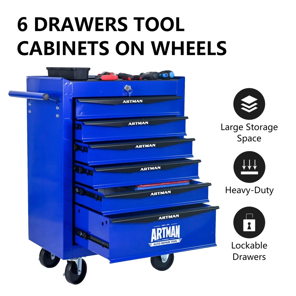 Rolling Steel Tool Chest with 7 Drawers, Ball Bearing Slides & 4-Wheel Mobility - Lockable Storage Cabinet for Workshop or Garage - Image 11