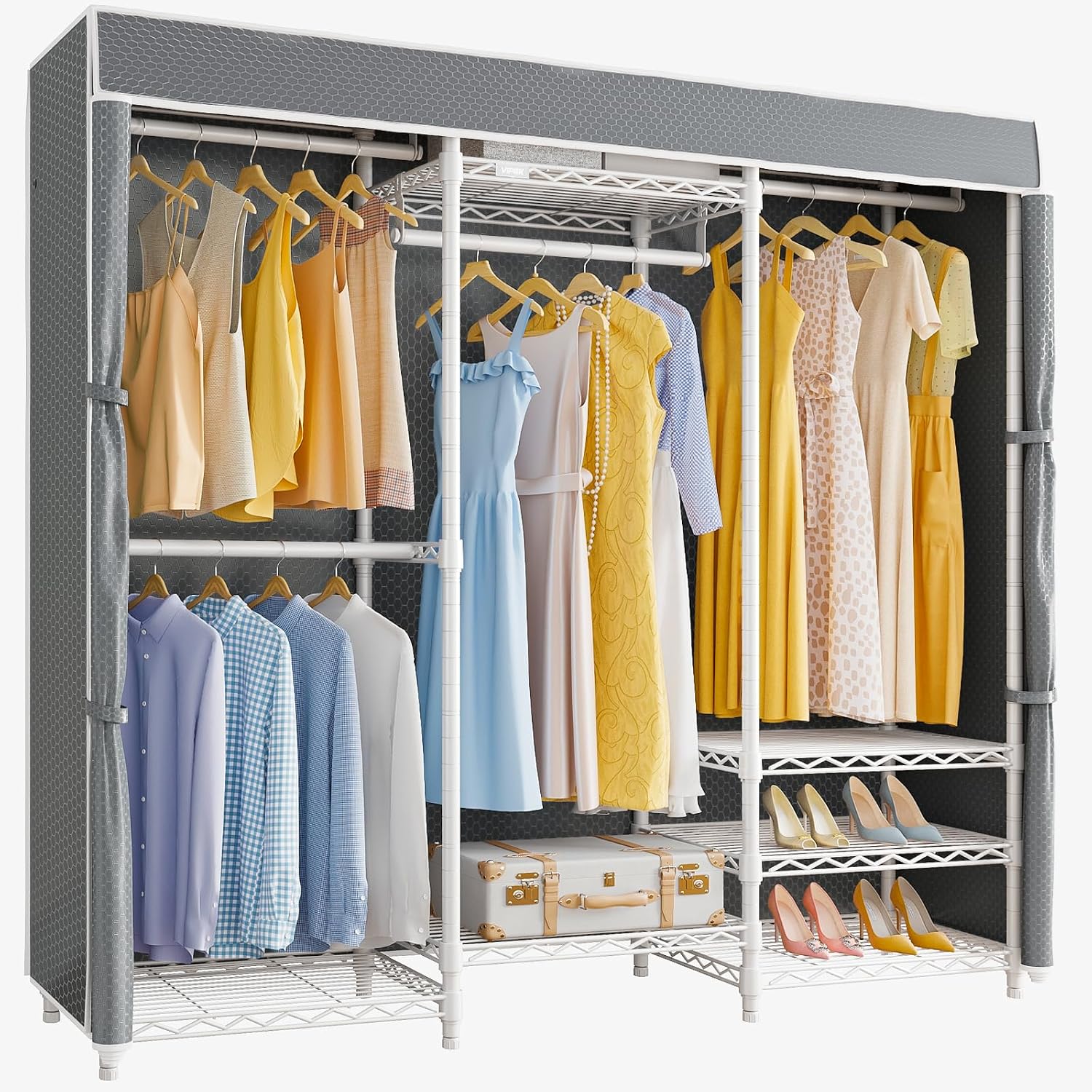 VIPEK V5C Heavy Duty Covered Clothes Rack Portable Closet Rack, Black Metal Clothing Rack with Black Upgarded Polyester Cover, Adjustable Custom Freestanding Closet Wardrobe, Max Load 800LBS - Image 7