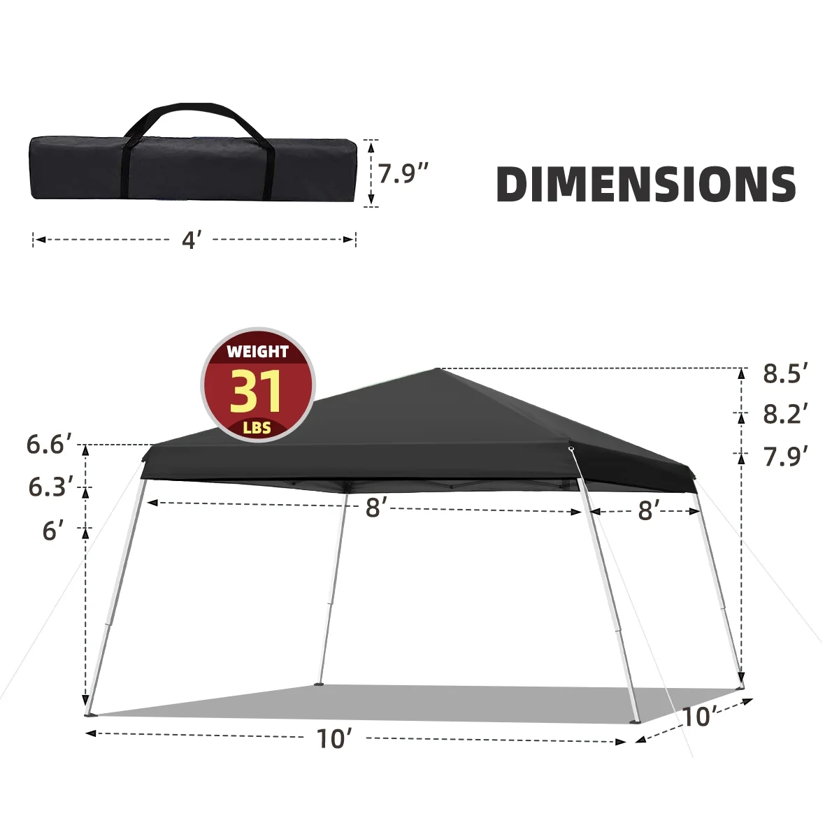 10x10 Pop Up Canopy Tent With Durable Silver Coated Cover And Adjustable Slant Legs, Easy Setup Outdoor Patio Instant Sun Shelter - Blue, Included 1 x Storage Carry Bag, 4 x Guylines, 8 x Stakes - Image 27