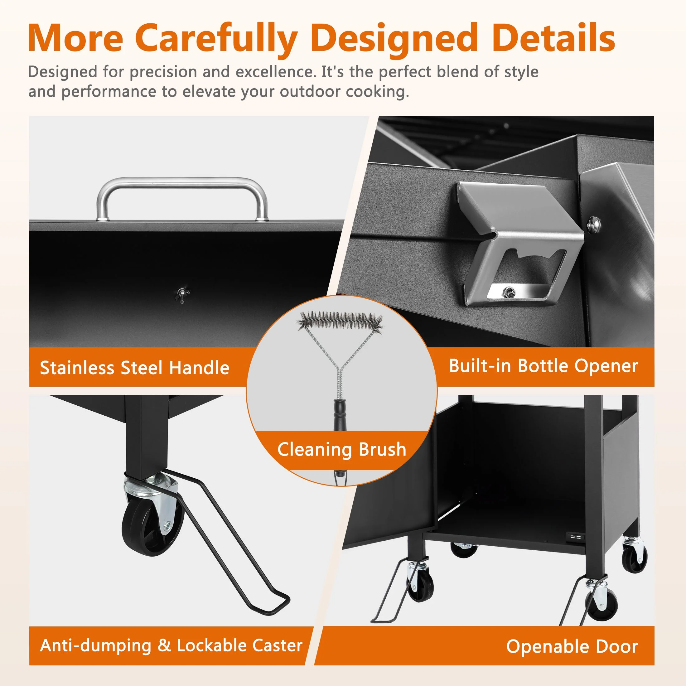 SEGMART 4 Burner BBQ Propane Gas Grill, Stainless Steel 40,000 BTU Patio Garden Barbecue Grill with Folding Side Tables, Cleaning Brush & Thermometer, Perfect for Camping, Outdoor Cooking - Image 15
