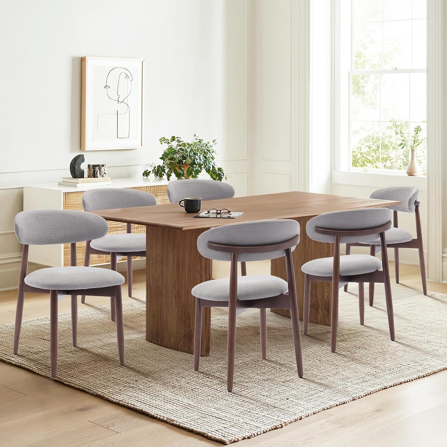 Wooden Dining Chairs Set of 4, Upholstered Kitchen Side Chairs, Beige - Image 10