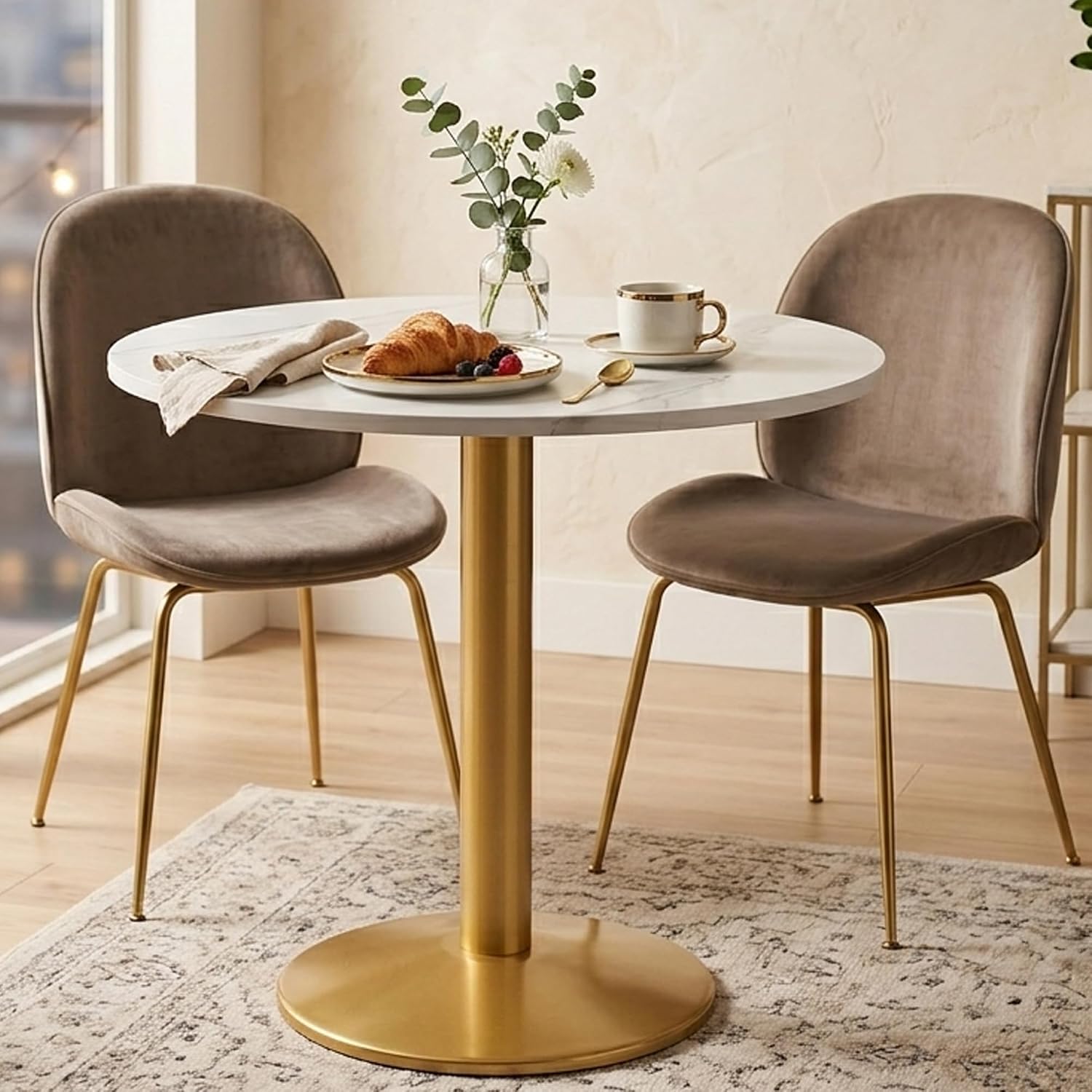 Square Modern Dining Table 30 Inches for 2-4, Bistro Tulip Table with Faux Marble Top, Easy Assembly, No Wobble, Stable Sturdy Metal Frame, 30" x 30" x H28.74" - Image 3