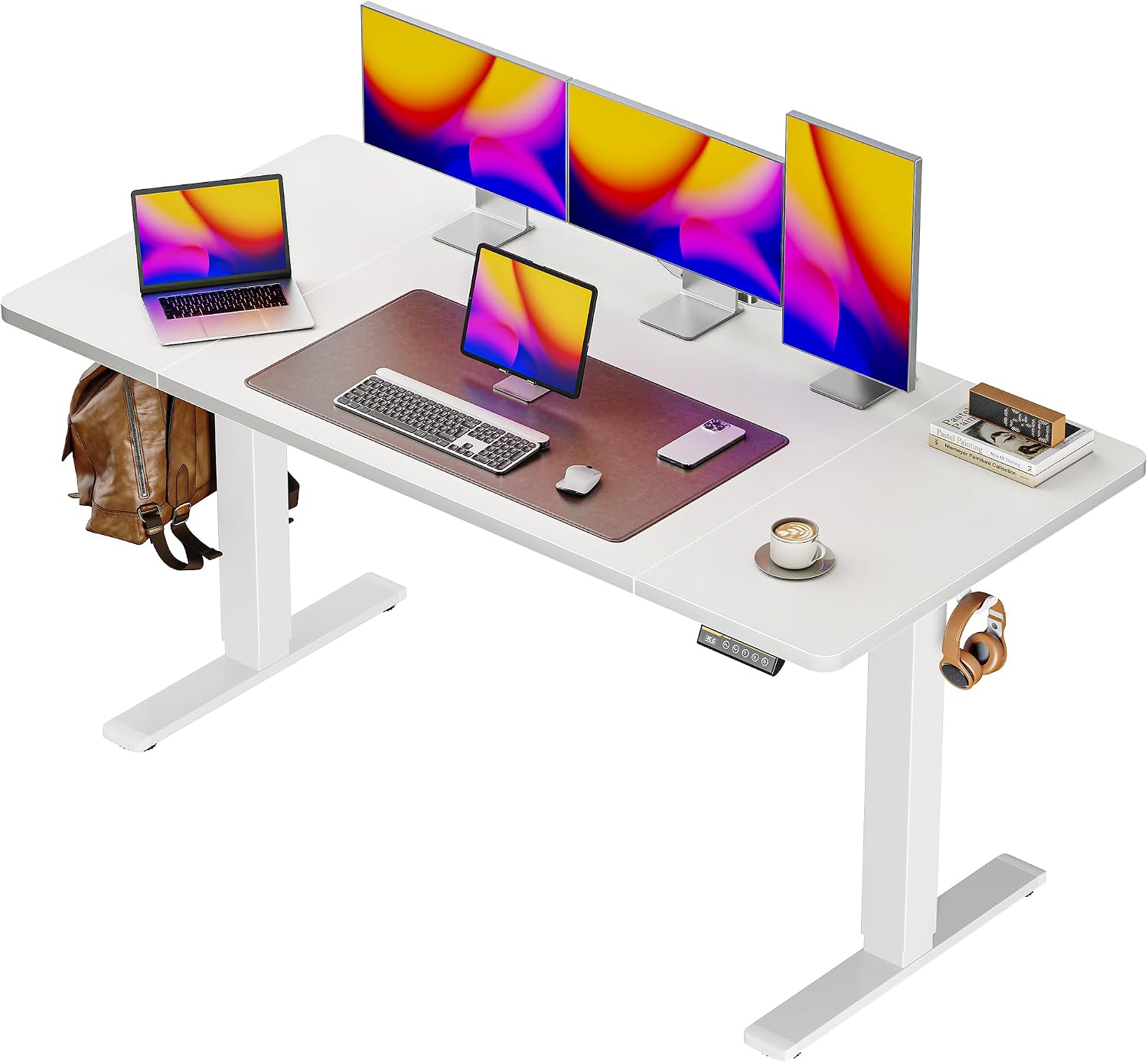 55 x 28 Large Electric Standing Desk, Height Adjustable Computer Desk, 27.6" Deep Desktop, Stand up Gaming Office Desk with 2 Hooks, 3 Preset Heights, for Home Office, Rustic Brown - Image 10
