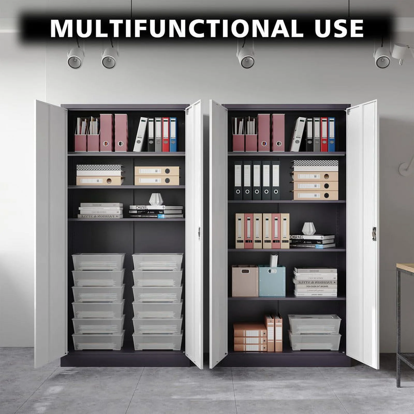 STANI Metal Storage Cabinet with Locking Doors, Garage Lockable Steel Cabinets with 4 Doors and 5 Shelves for Home, Garage, Pantry Workshop Warehouse - Image 15
