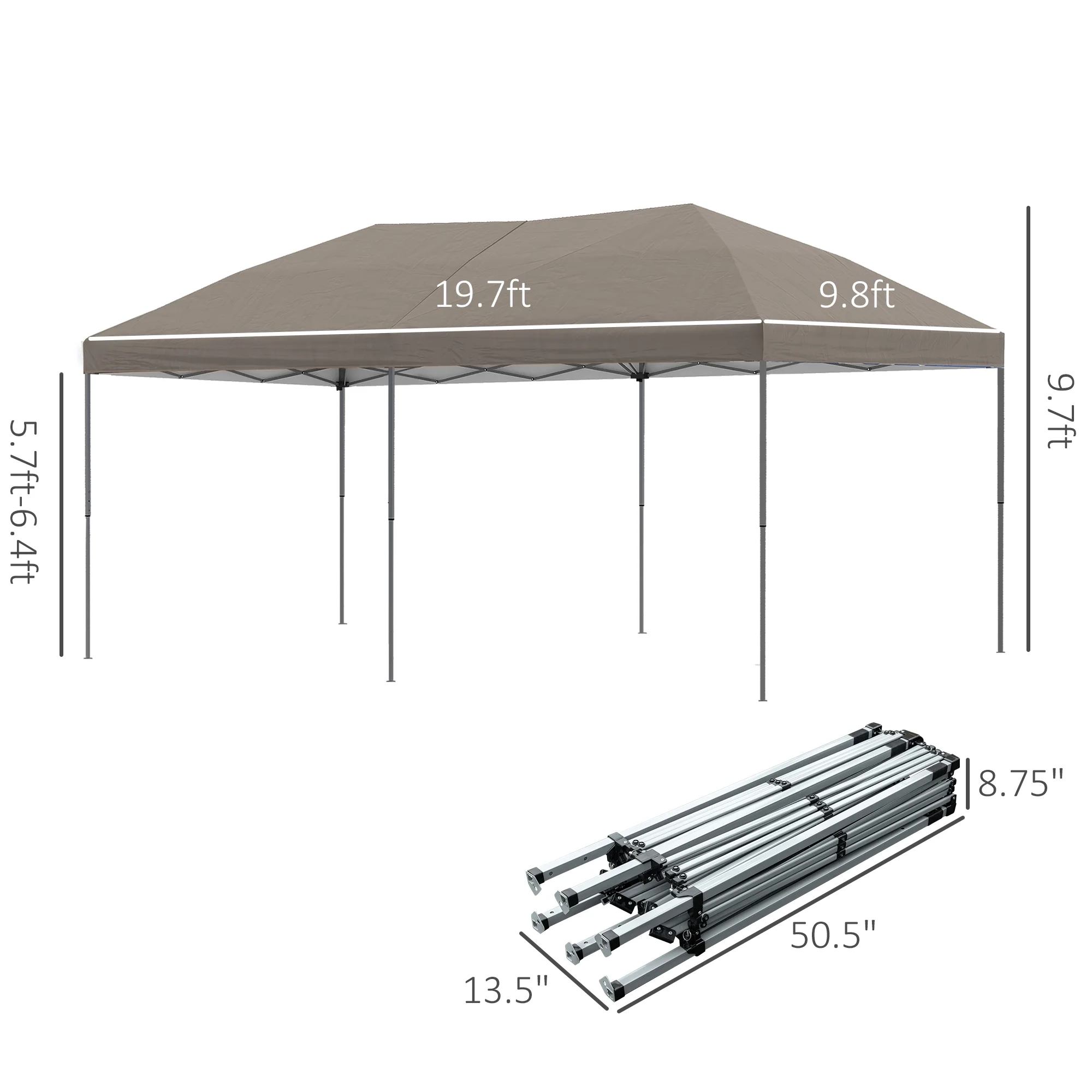 Outsunny 10' x 19' Pop Up Canopy with Easy Up Steel Frame, 3-Level Adjustable Height and Carrying Bag, Sun Shade Event Party Tent for Patio, Backyard, Garden, Blue - Image 16