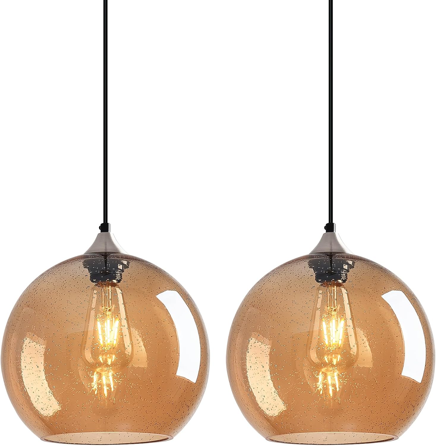Amber Pendant Lights Kitchen Island 3 Pack, 5.9 in Seeded Glass Globe - Image 56