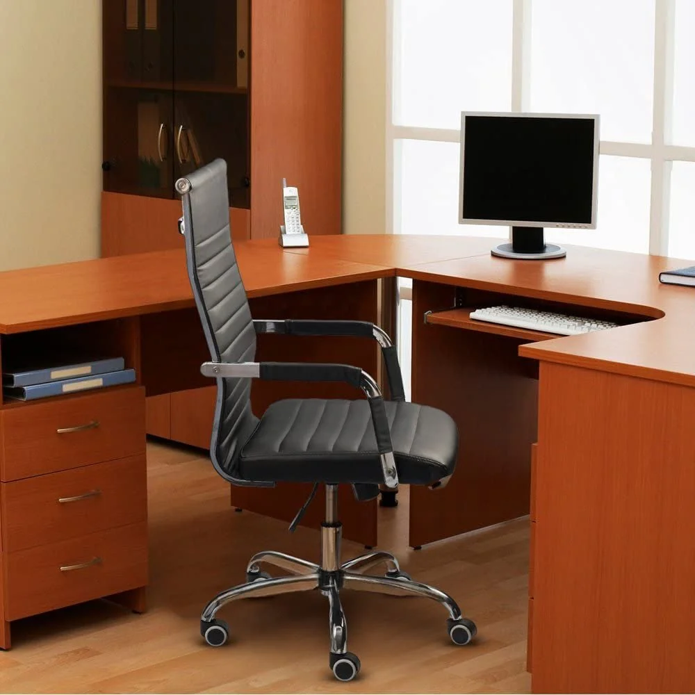 Ribbed High Back Office Chair, Ergonomic Conference Desk Chair for Home Office, Meeting Room and Workspace - Image 7