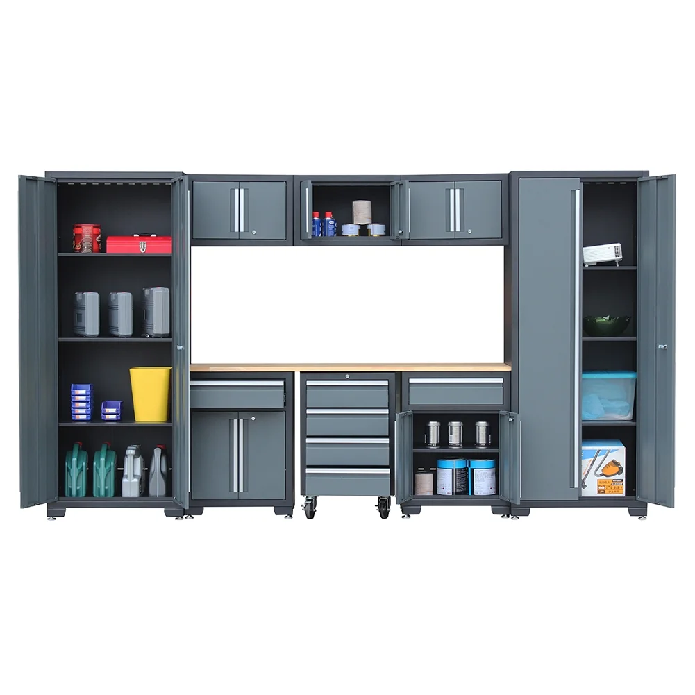HPDMC Garage Storage Cabinet System 9-Pcs Workshop Set Metal Garage Cabinets and Storage System with Steel Cabinet Drawers, Rolling Chest, Workbench, Pegboard for Garage Tool Organization - Image 19