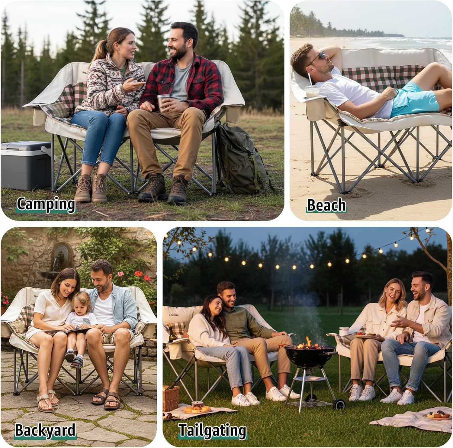 Double Camping Chair, Oversized 2 Person Camp Chairs with Cup Holders Side & Backrest Mesh Pockets Padded Loveseat Camping Chair Foldable for Outdoor Lawn Backyard Beach Support 800LB - Image 8