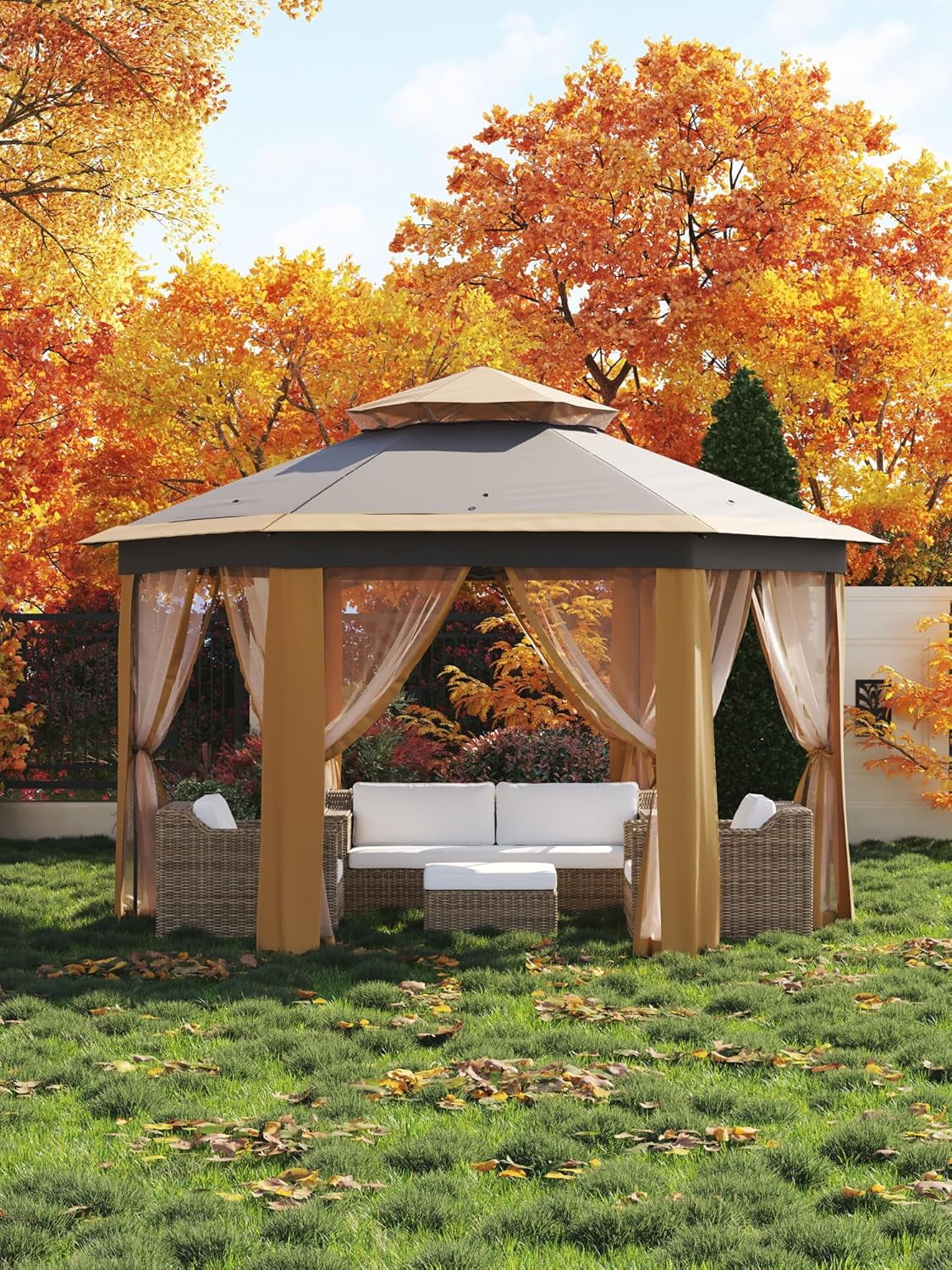13x13 Gazebo Outdoor Canopy Shelter,Instant Patio Gazebo Sun Shade Canopy Tent with 6 Zippered Mesh Netting and Strong Steel Frame for Lawn,Garden,Backyard,Deck Party - Image 13