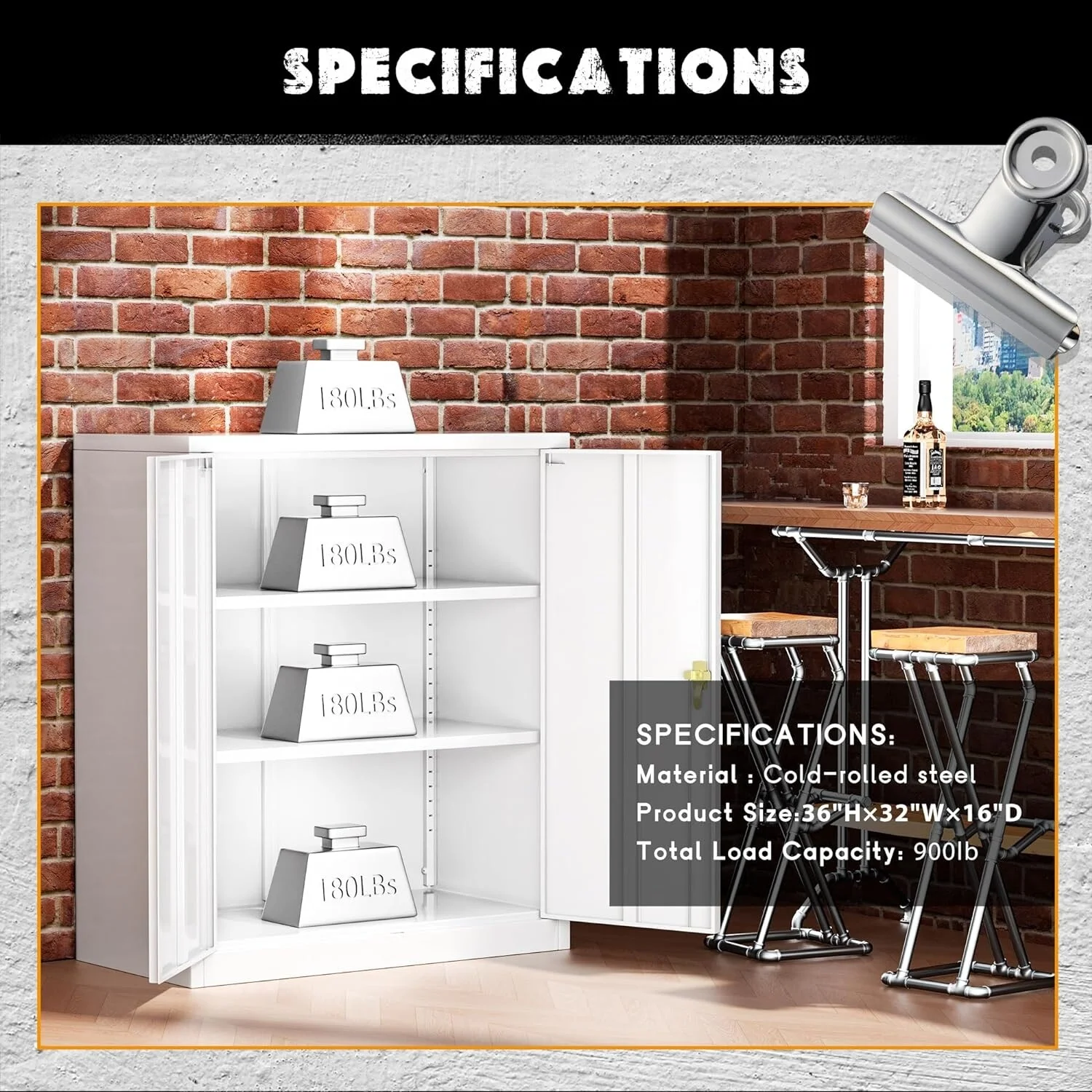36" Metal Garage Storage Cabinet with 2 Locking Doors and 2 Adjustable Shelves Grey - Image 10