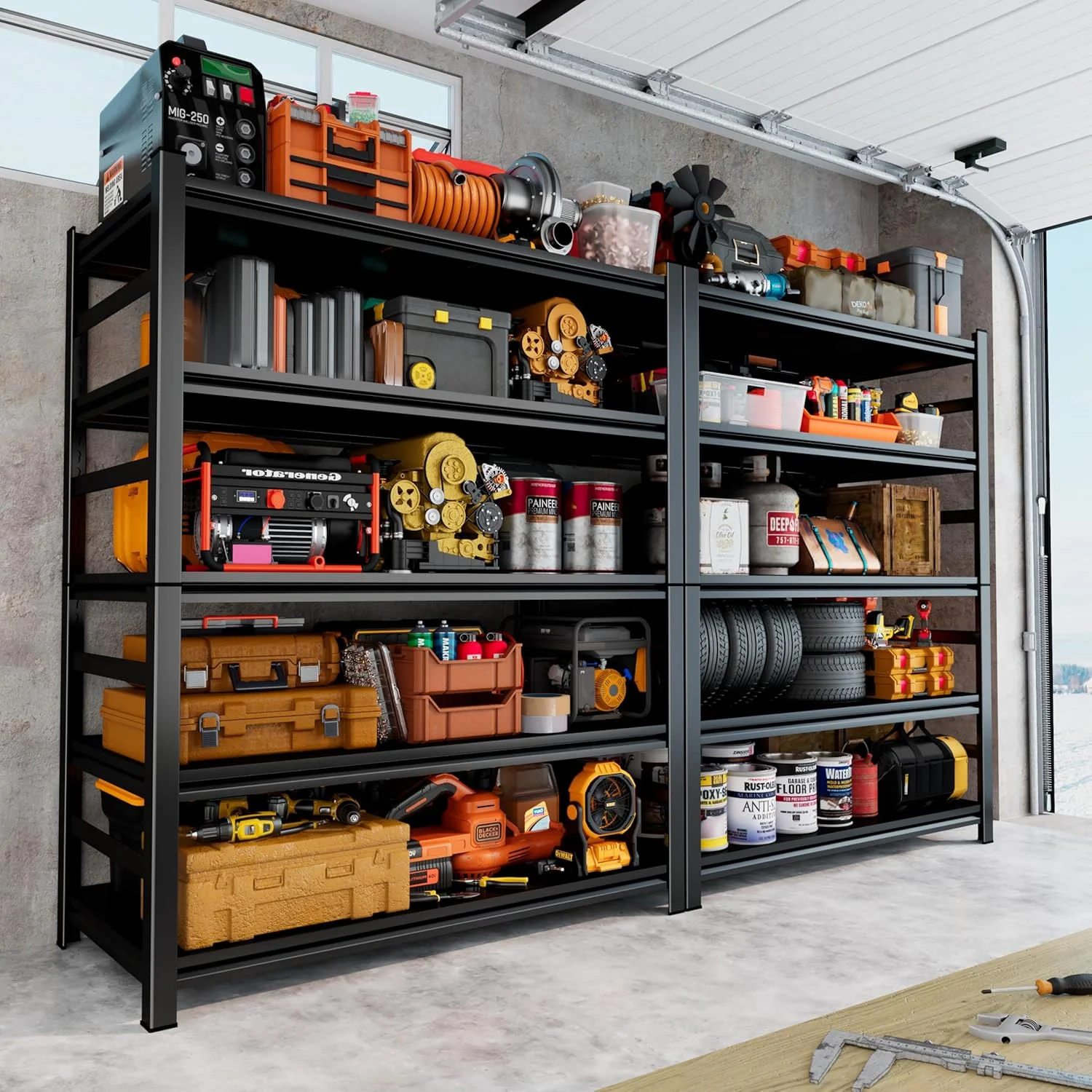 Garage Shelving 3500LBS Storage Shelves 5-Tier Adjustable Metal Shelving Units Garage Storage Shelves Heavy Duty for Industrial, Warehouse, Basement, Commercial, Black - Image 20