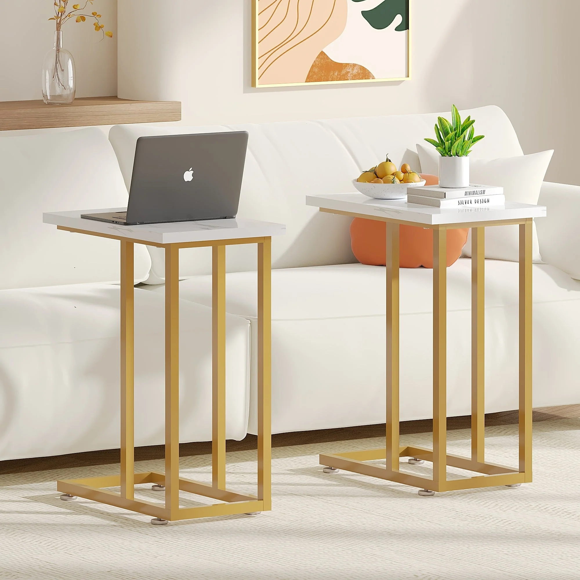 Set of 2 C-Shaped Sofa Side Tables, Small End Tables for Living Room, Bedside and TV Tray - Image 6