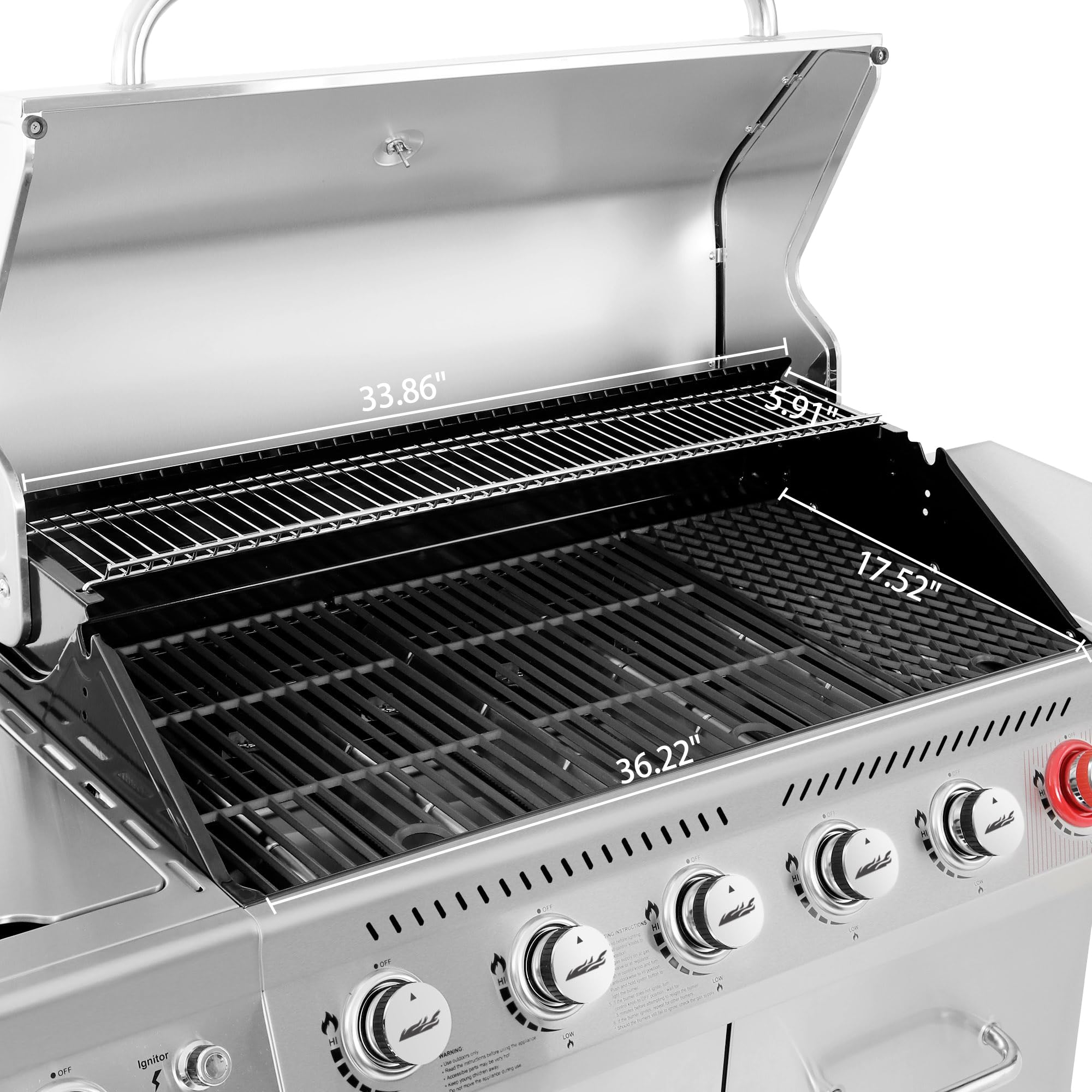 Stainless Steel 6-Burner Gas Grill – 74,000 BTU with Sear & Side Burner, Cabinet Style - Image 7