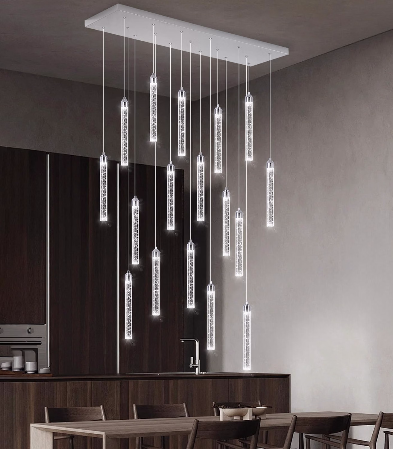 Modern Crystal Pendants Lighting Mini Chandelier for Kitchen Island LED Dimmable Ceiling Handing Lighting Adjustable Flush Mount Ceiling Light for Dining Room Hallway