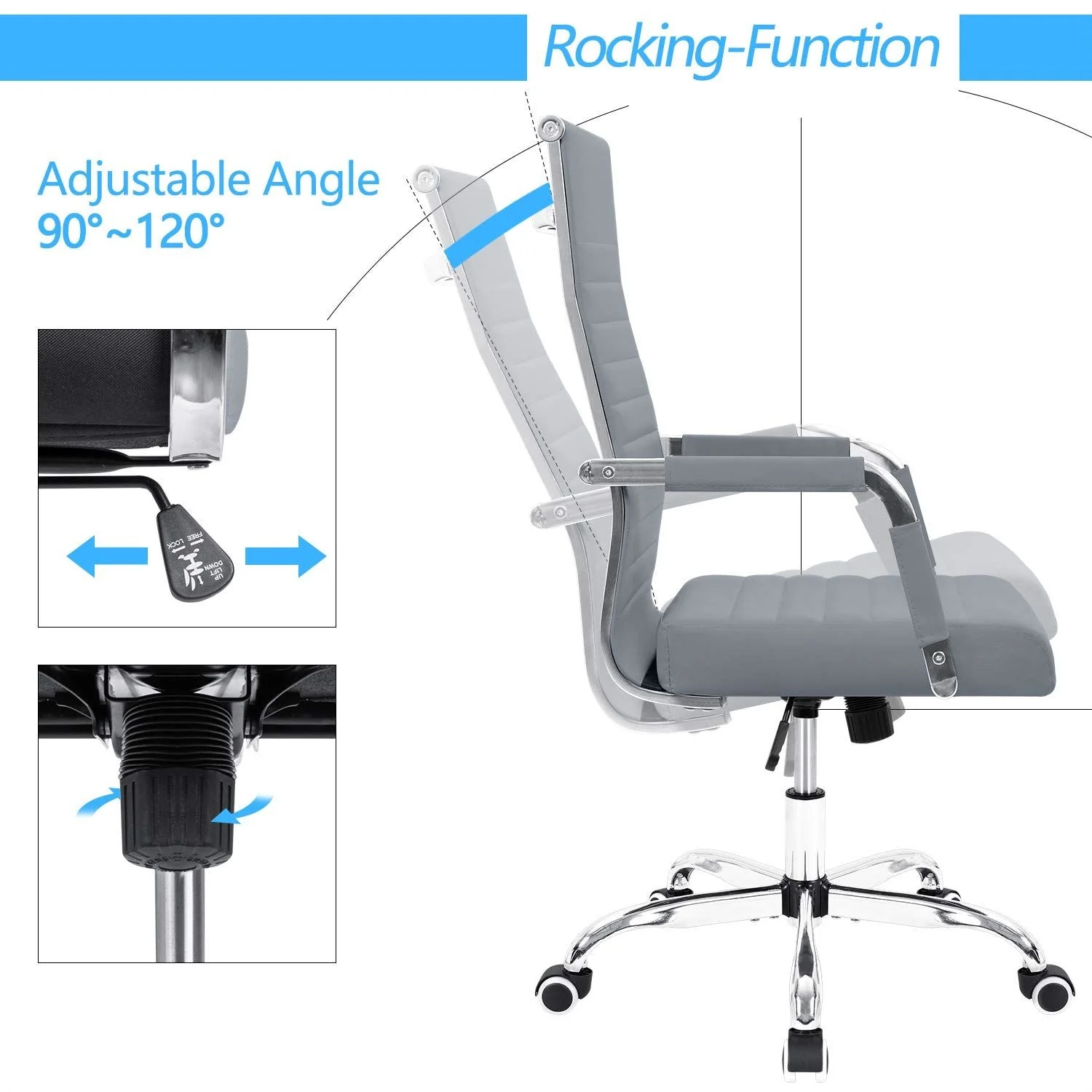 Ergonomic Ribbed Office Chair, Modern Computer Desk Chair with Comfortable Upholstered Seat for Home and Office - Image 12