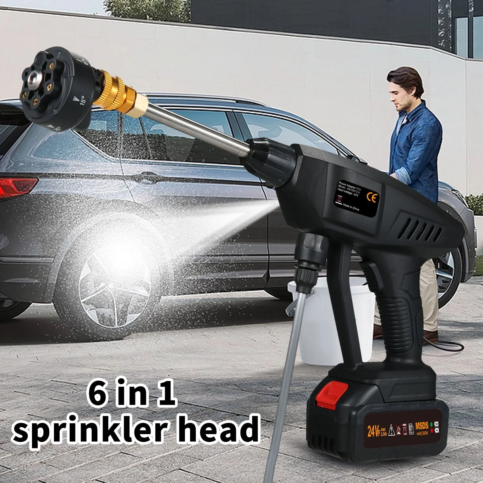 Eccomum 6-in 1 Spray Cordless Power Washer 60Bar 300W High Power Washer Machine with Rechargeable Battery for Car Fence Floor Cleaning Watering - Image 5
